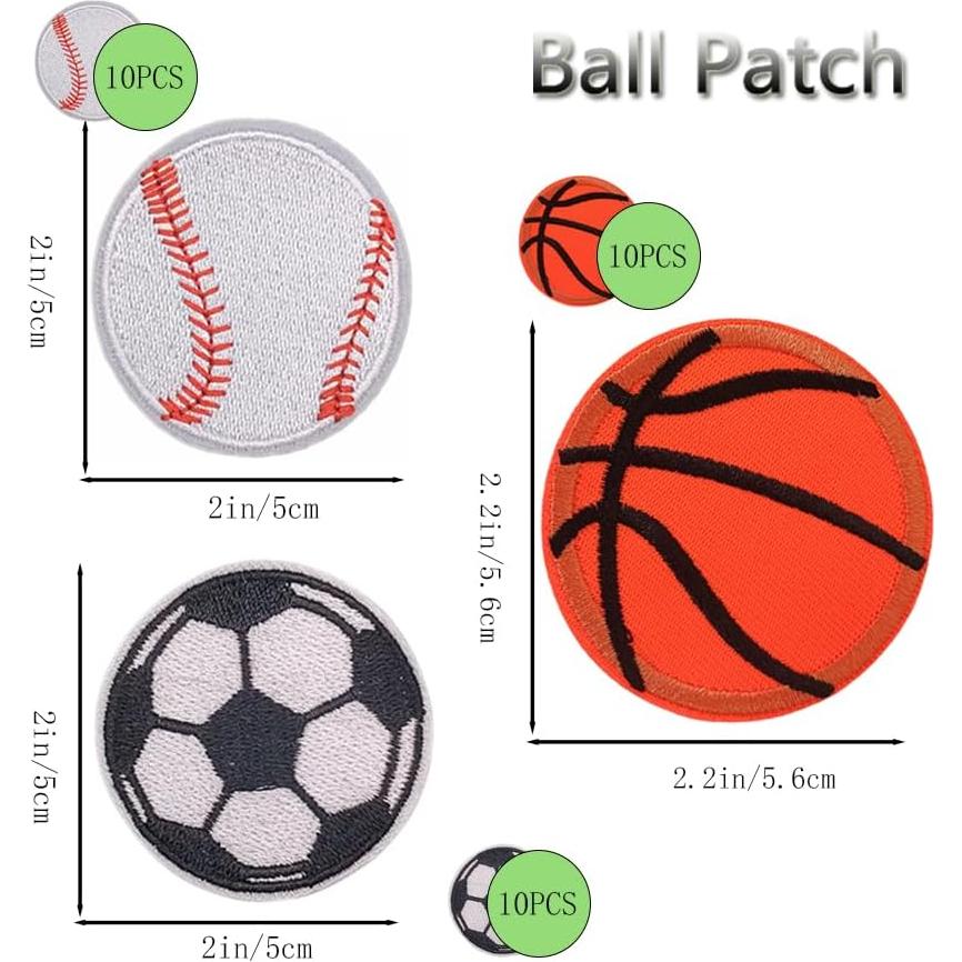 30 Parches de Chenille Deportivos Rowcay - Béisbol, Fútbol, Baloncesto