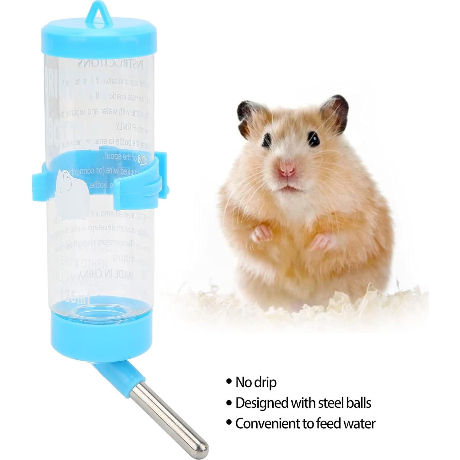 Botella de Agua para Hamsters Pssopp 125ml Sin Goteo Azul