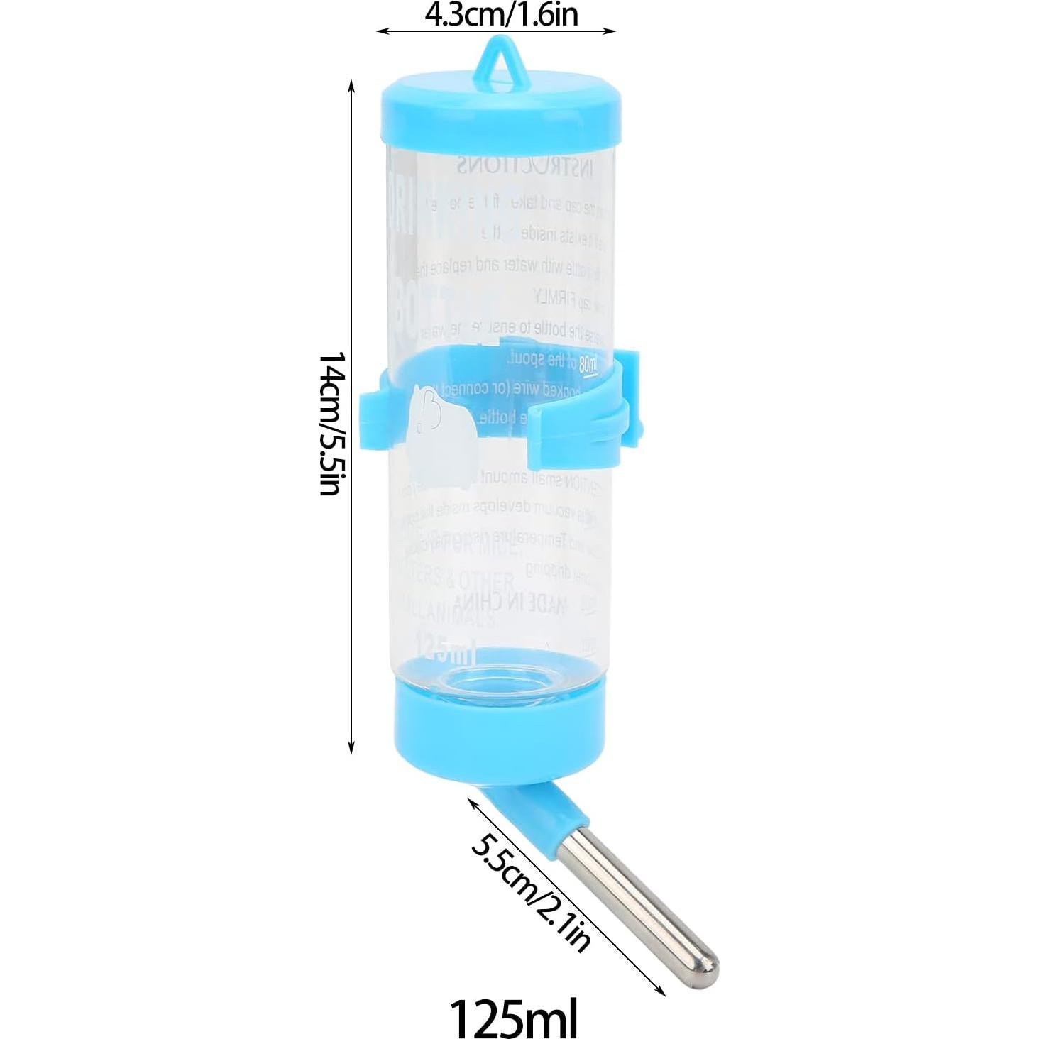Botella de Agua para Hamsters Pssopp 125ml Sin Goteo Azul