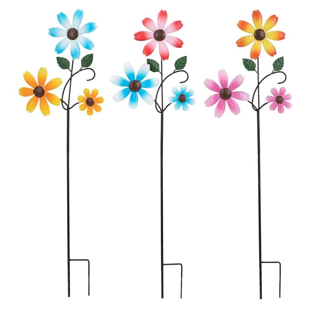 Paquete de 3 Estacas de Jardín SATHGA Flores de Metal 58.7x17 cm