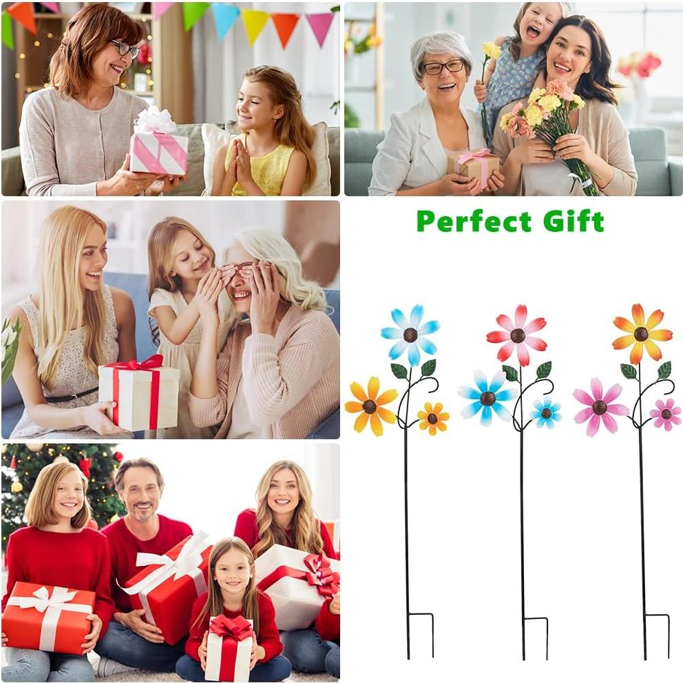 Paquete de 3 Estacas de Jardín SATHGA Flores de Metal 58.7x17 cm