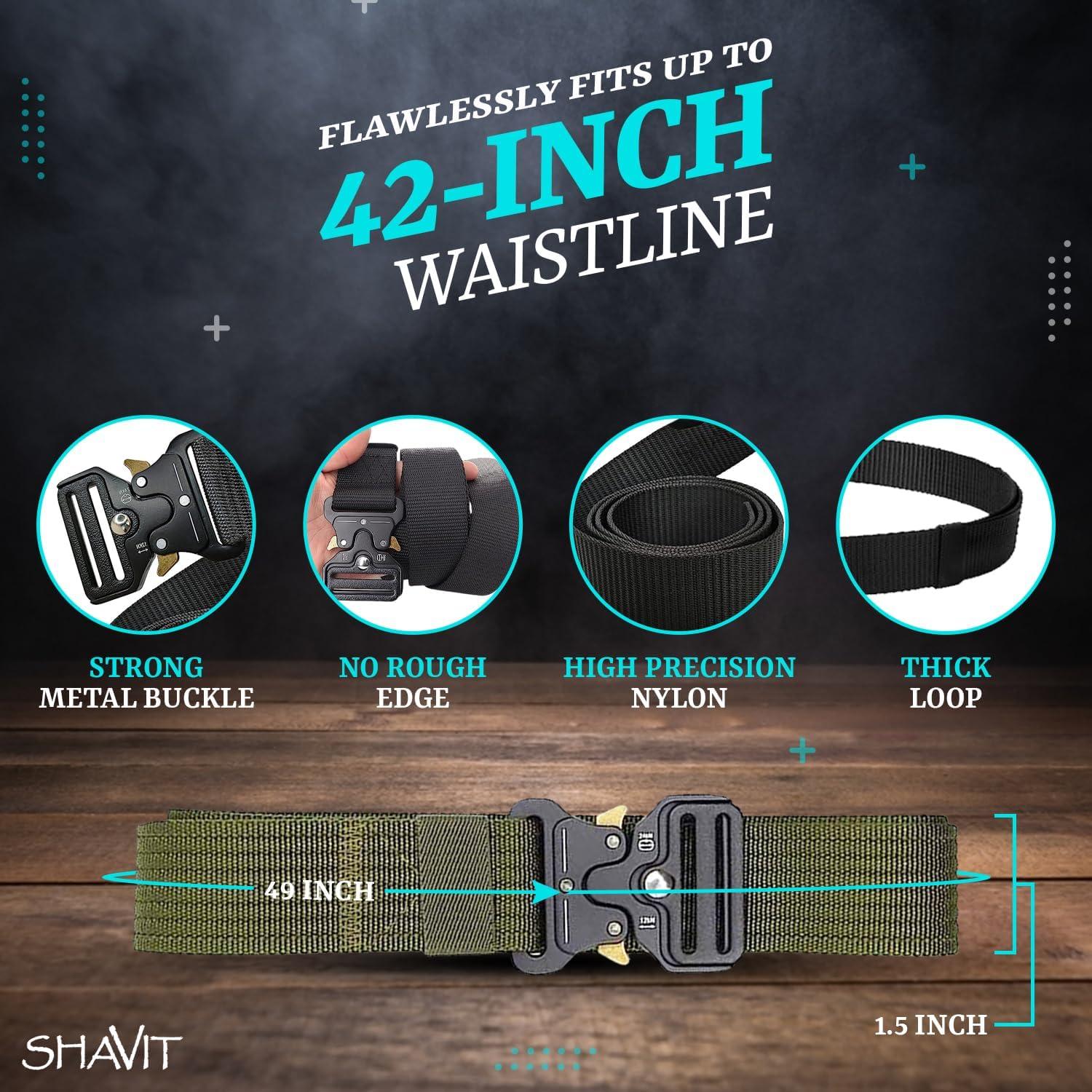 Cinturón Táctico SHAVIT Nylon Militar 3.8 cm Negro