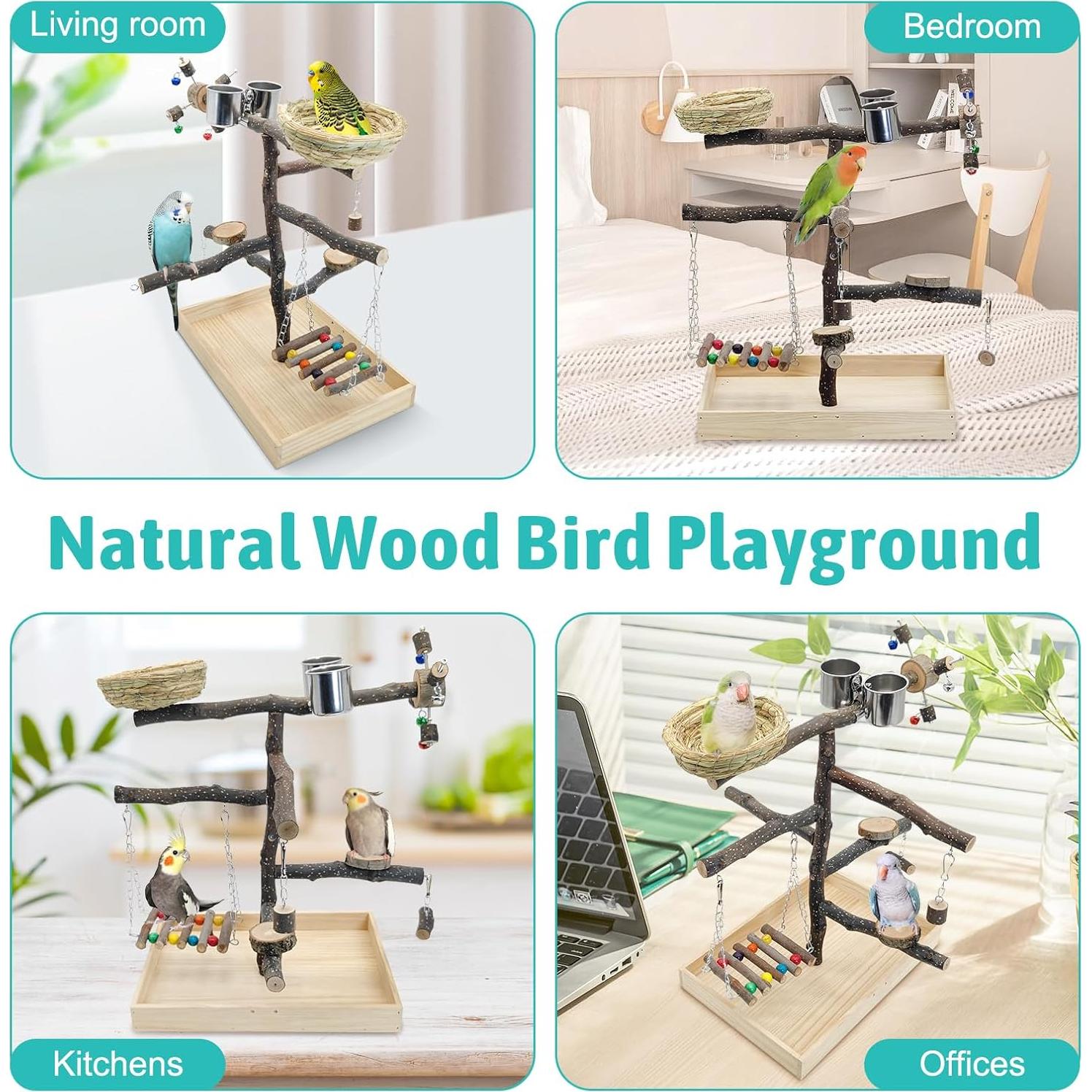 Parque de Aves Apatal de Madera Natural 39.9x35.1 cm