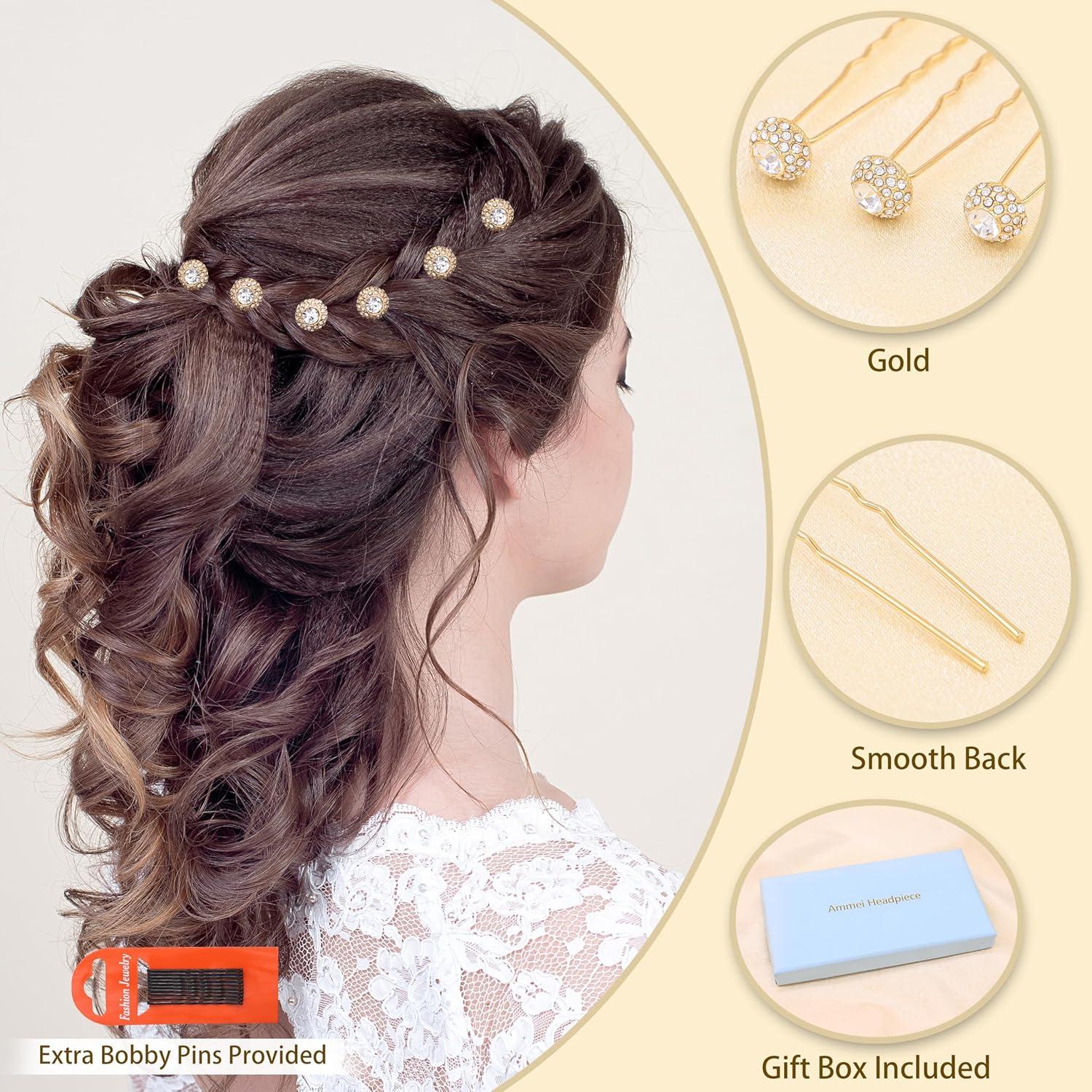 Conjunto de Horquillas para Novias JINA con Brillantes Dorado