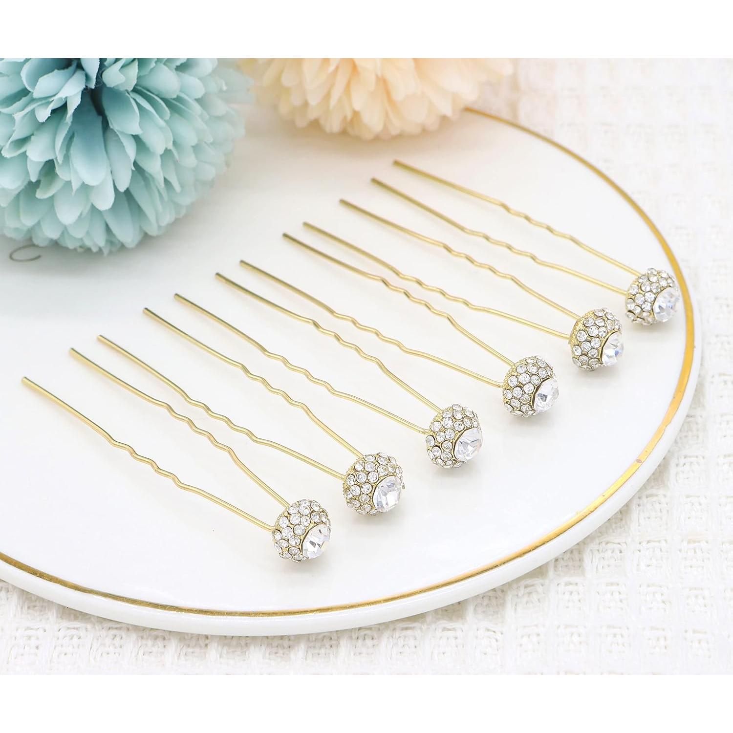 Conjunto de Horquillas para Novias JINA con Brillantes Dorado