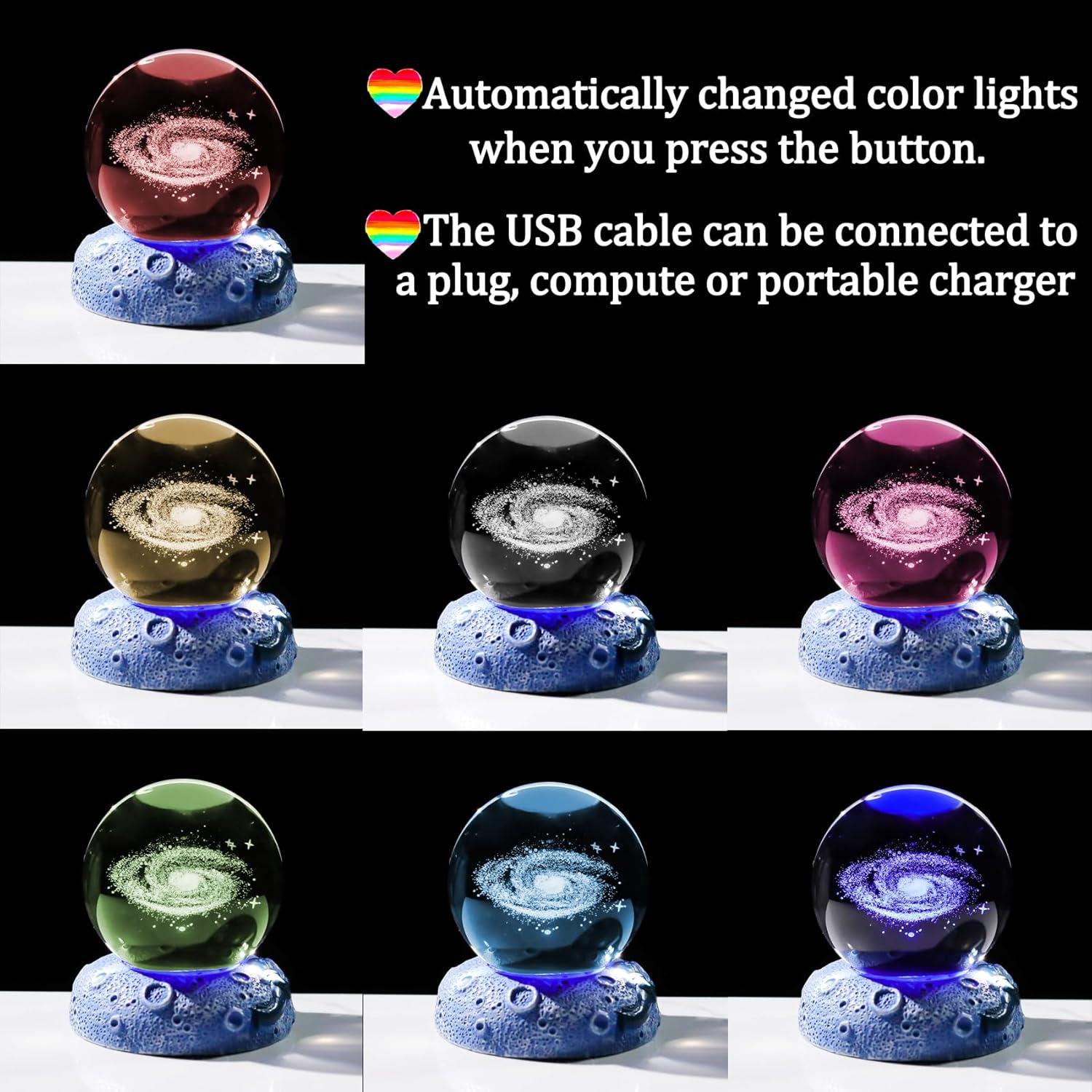 Bola de Cristal Galáctica 3D con Base LED - 6 cm