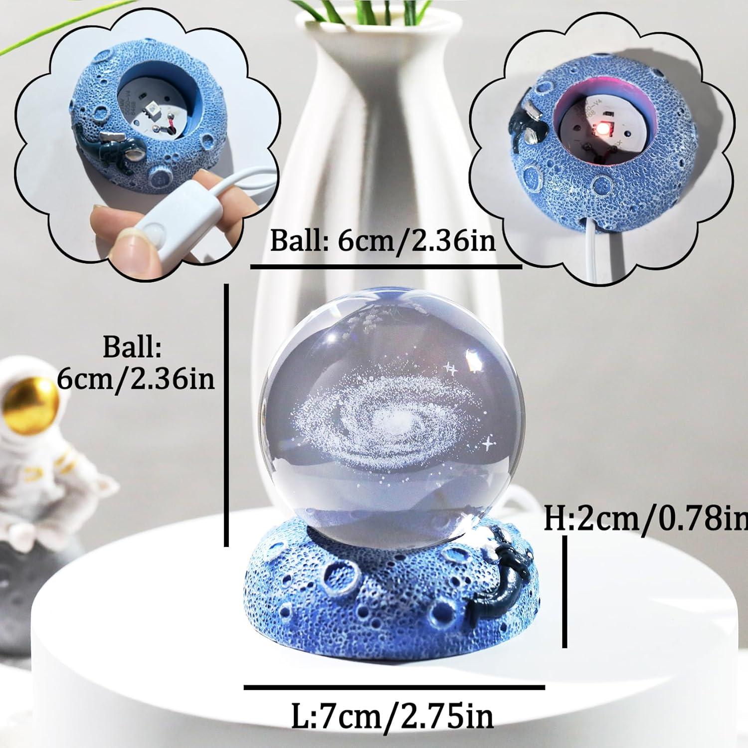 Bola de Cristal Galáctica 3D con Base LED - 6 cm