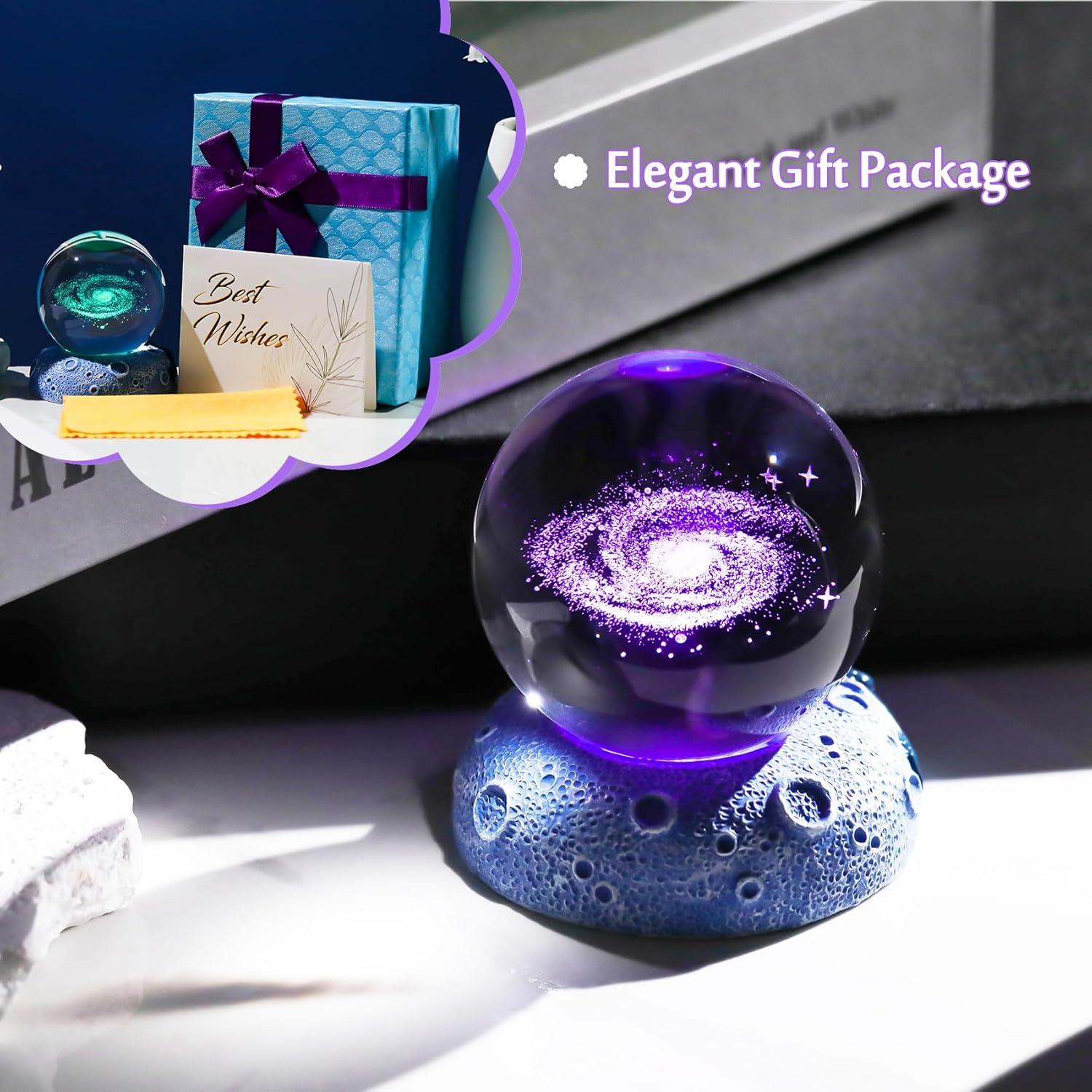 Bola de Cristal Galáctica 3D con Base LED - 6 cm