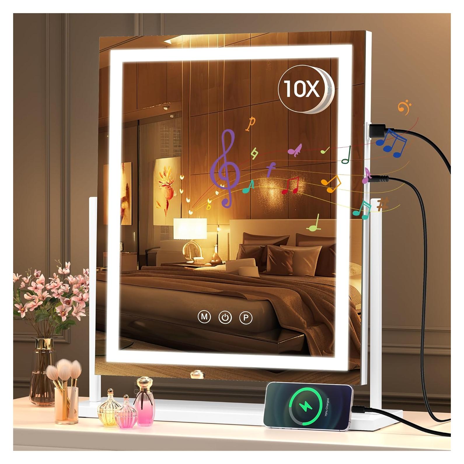 Espejo de Maquillaje LED Hasipu 40x50 cm con Altavoz Bluetooth