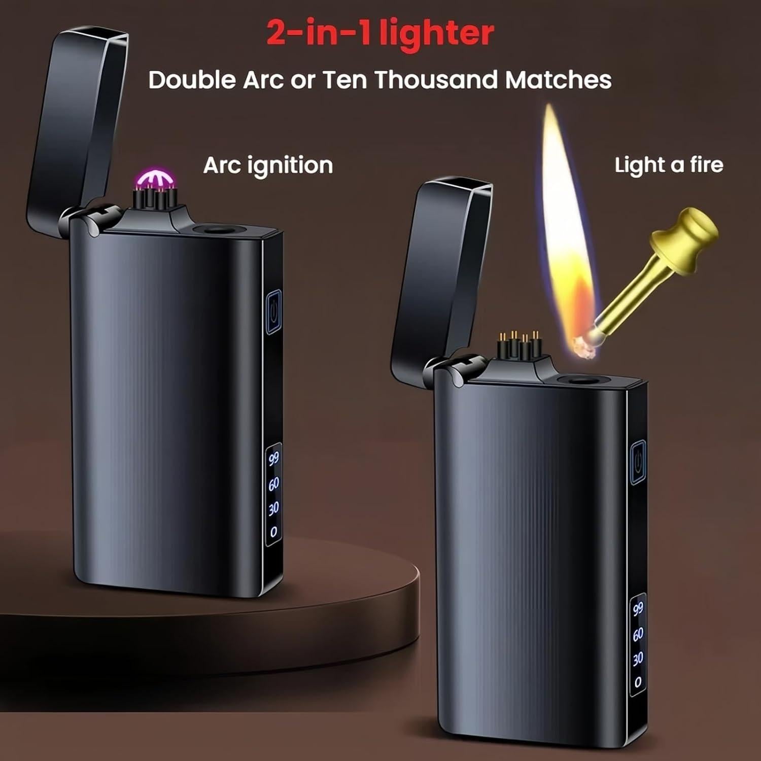 Encendedor Eléctrico Recargable NINSI Doble Arco y Cerillo 2 en 1