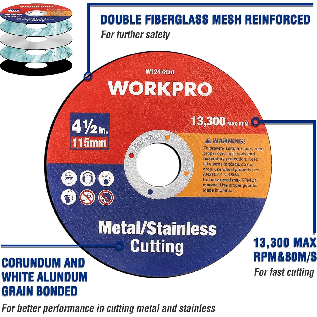WORKPRO Juego de 10 Discos de Corte 115mm para Metal y Acero Inoxidable