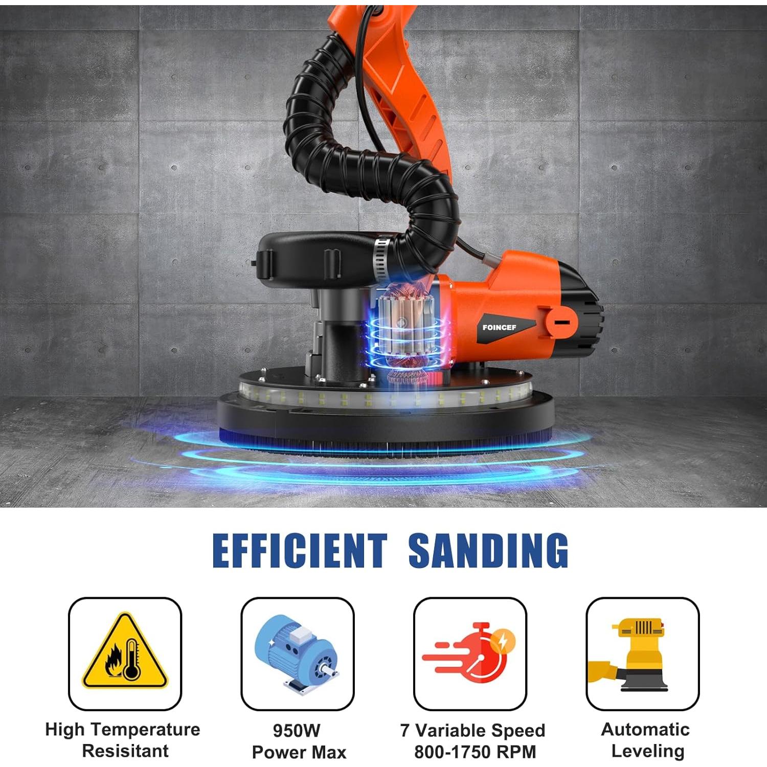 Lijadora para Drywall FOINCEF 950W 7 Velocidades con Aspiradora