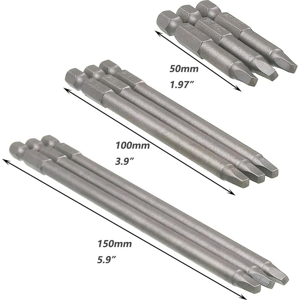 Juego de 9 Puntas de Destornillador Magnéticas SQ2 Saipe 50/100/150mm