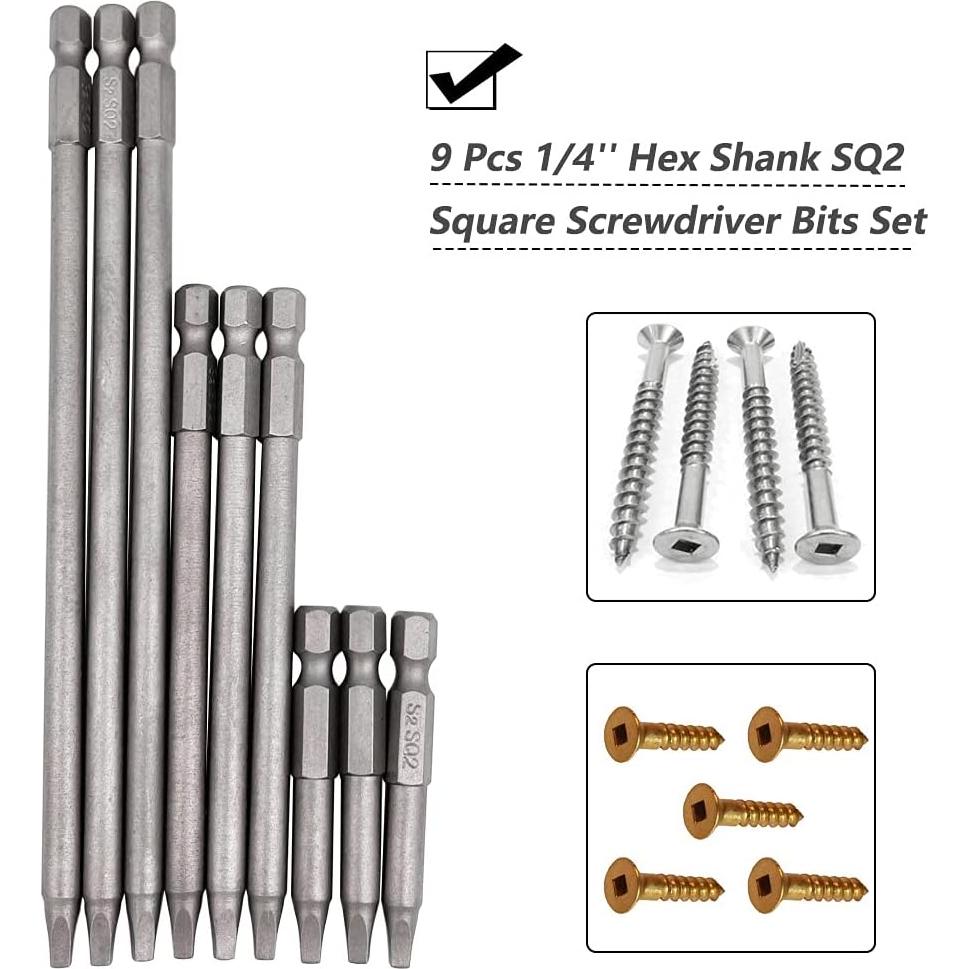 Juego de 9 Puntas de Destornillador Magnéticas SQ2 Saipe 50/100/150mm