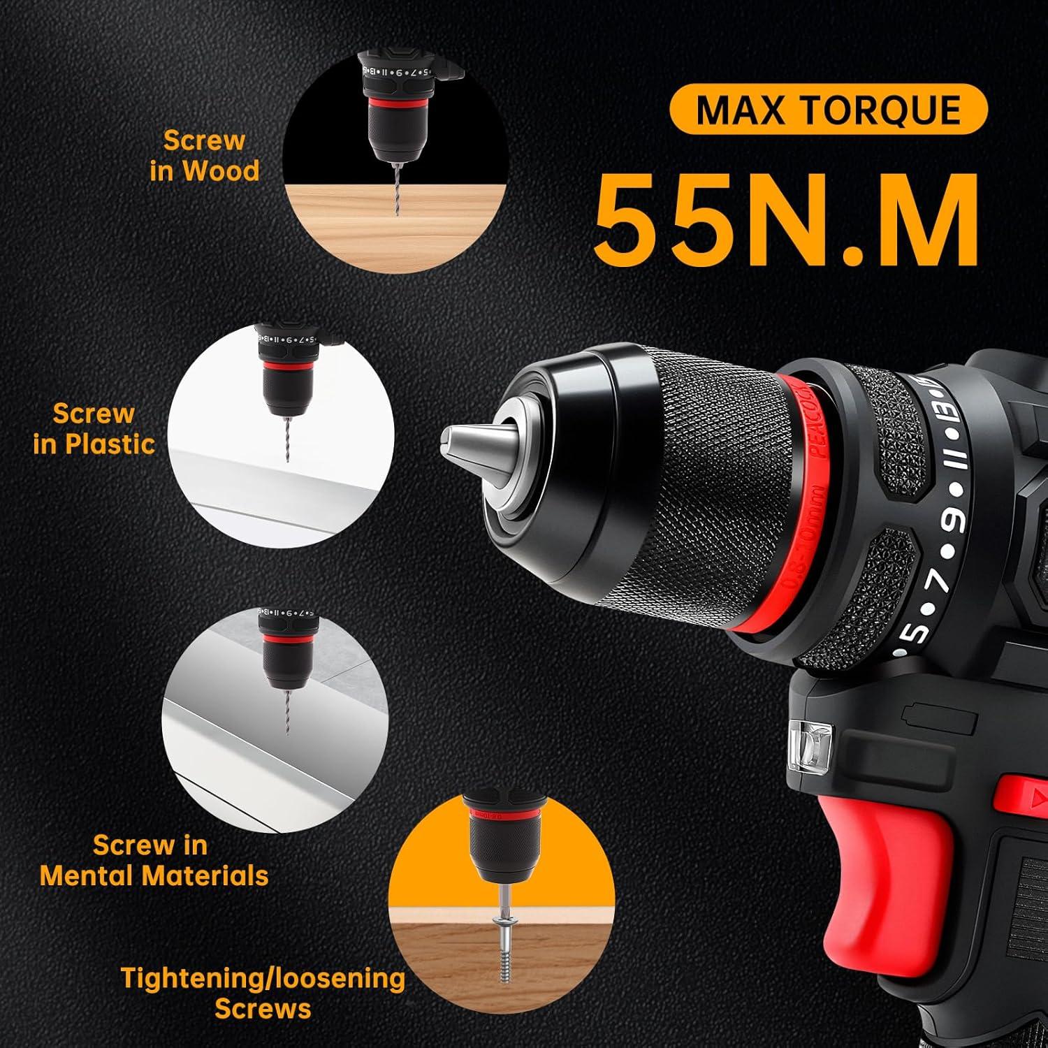 Taladro Inalámbrico HLPERWORKX 16.8V, 55Nm, 1750 RPM, Doble Batería