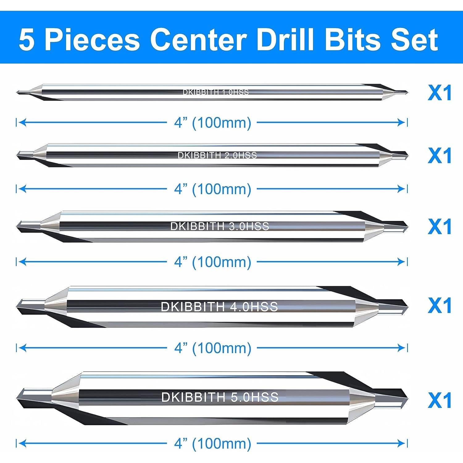 Juego de Brocas Centrales DKIBBITH 5 Piezas HSS 10.16 cm