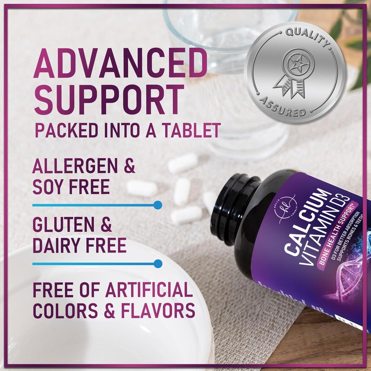 Suplemento de Calcio Hello Lovely! 1200 mg + D3 1600 IU - 60 Tabletas