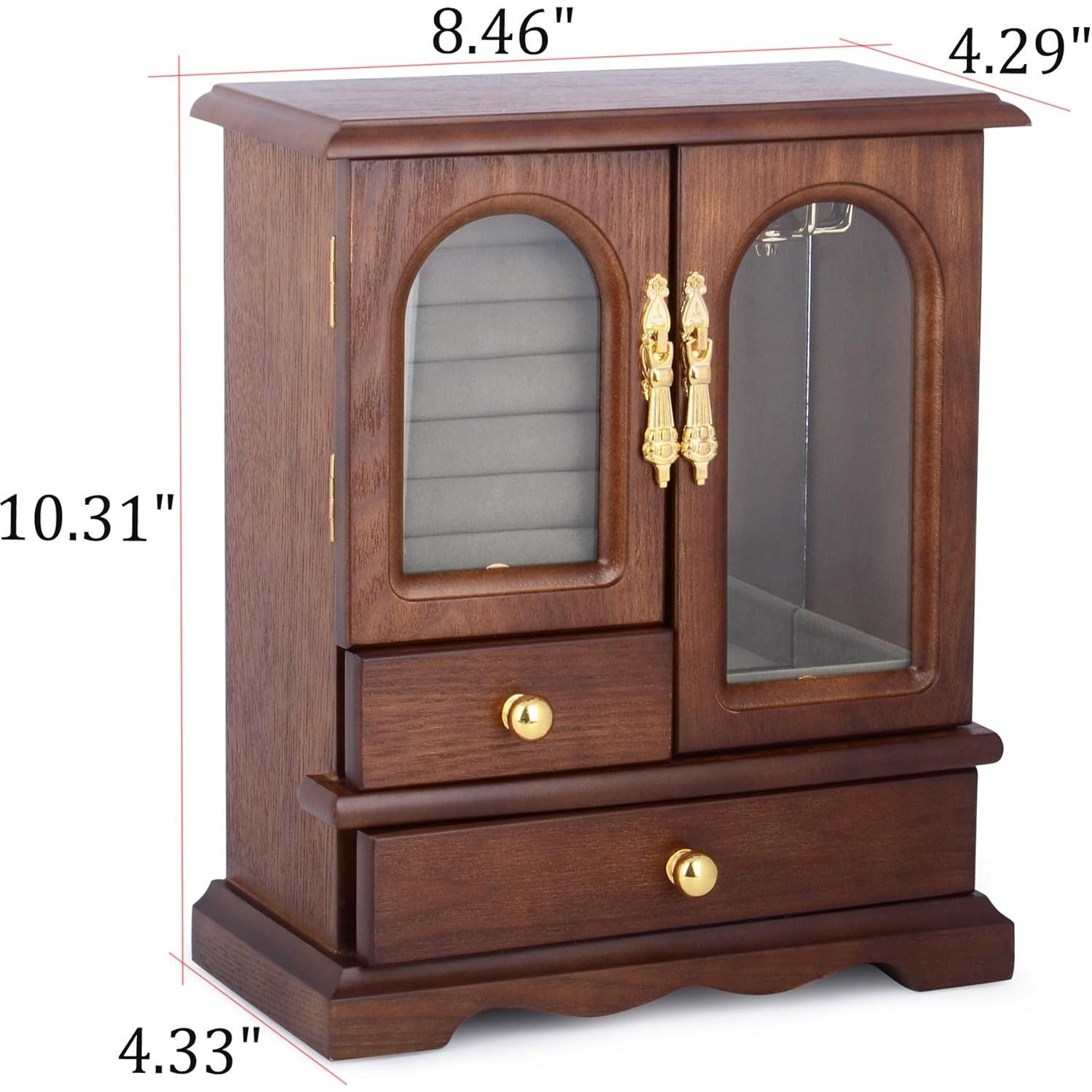 Caja de Joyería de Madera Kendal con Espejo y 2 Puertas