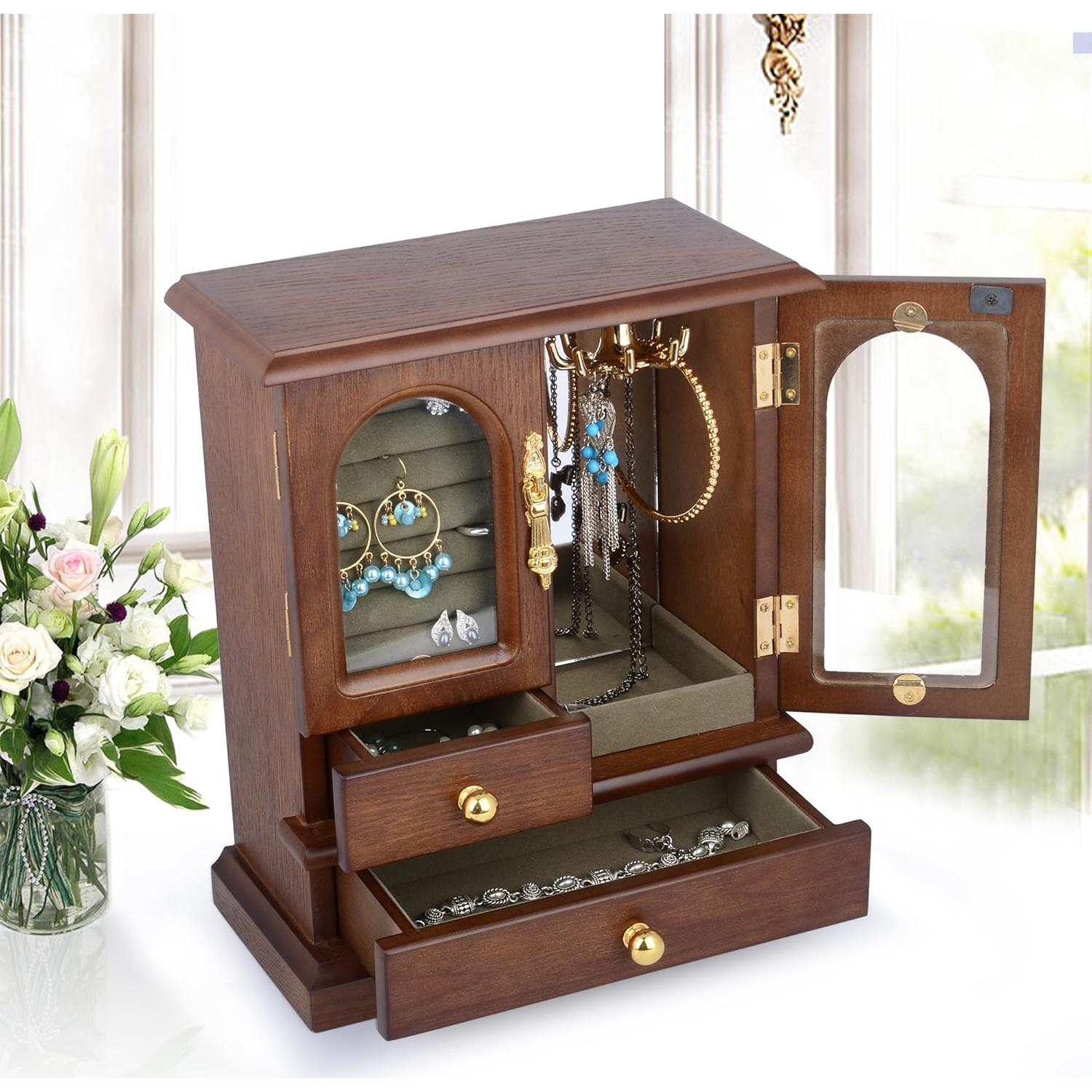 Caja de Joyería de Madera Kendal con Espejo y 2 Puertas