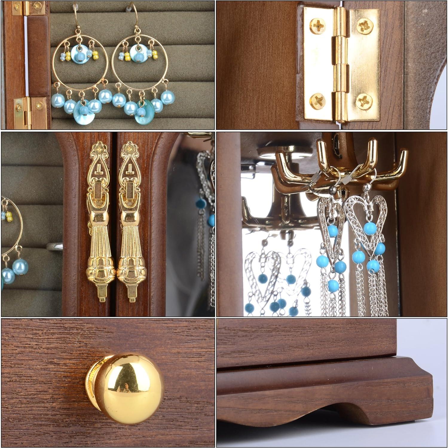 Caja de Joyería de Madera Kendal con Espejo y 2 Puertas