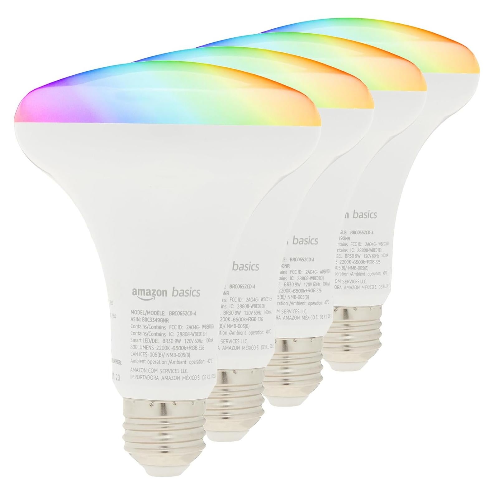Bombilla LED inteligente Amazon Basics BR30, 9W, RGBW, 800LM, 4 unidades