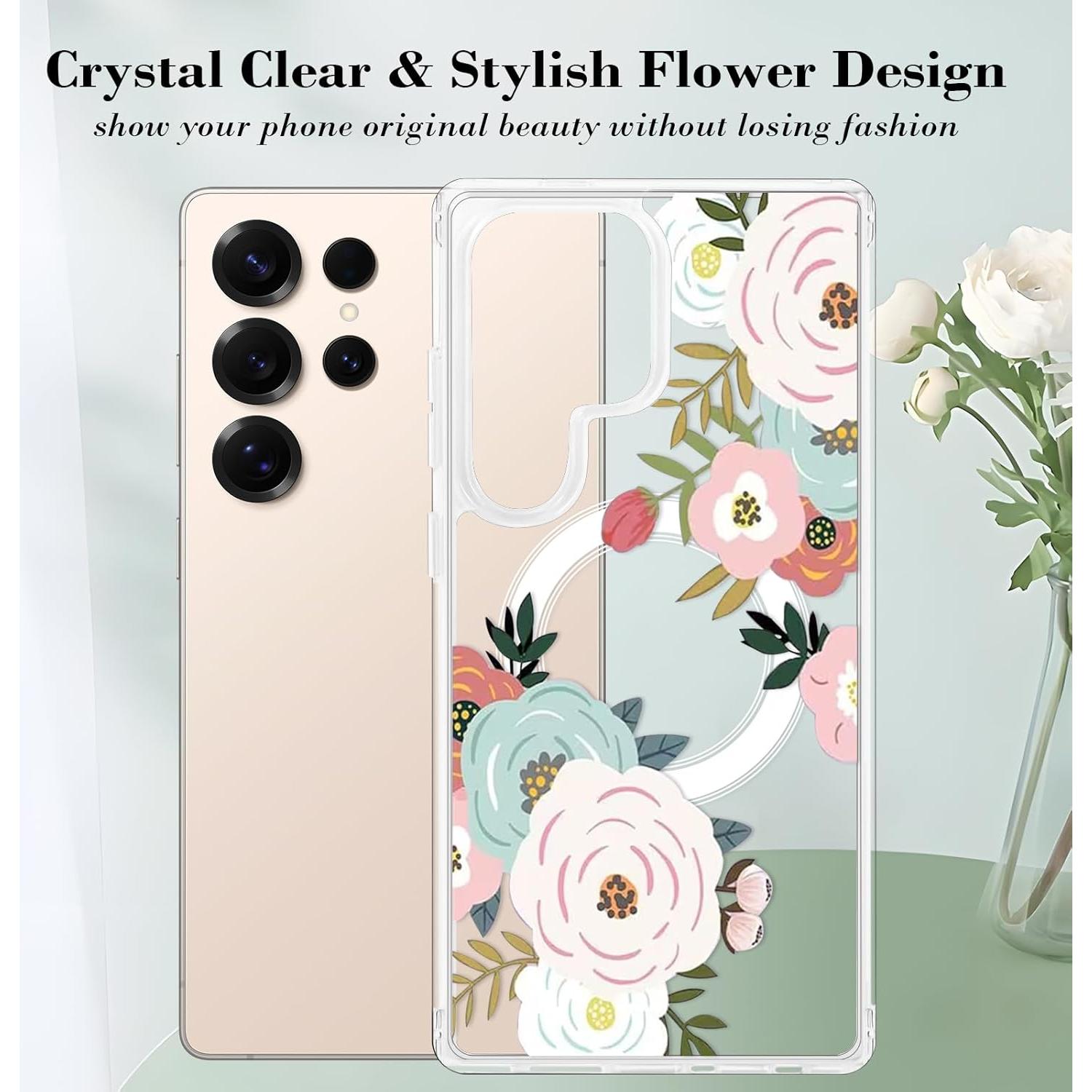 Funda Floral Transparente Tcaraersing para Samsung Galaxy S25 Ultra