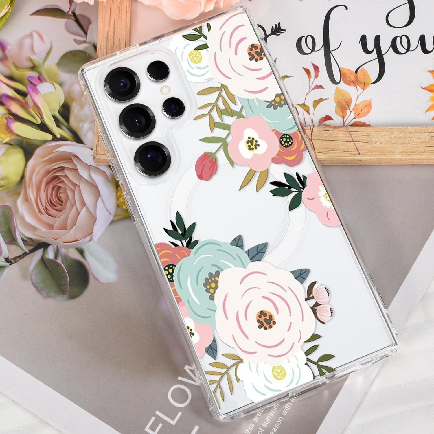 Funda Floral Transparente Tcaraersing para Samsung Galaxy S25 Ultra