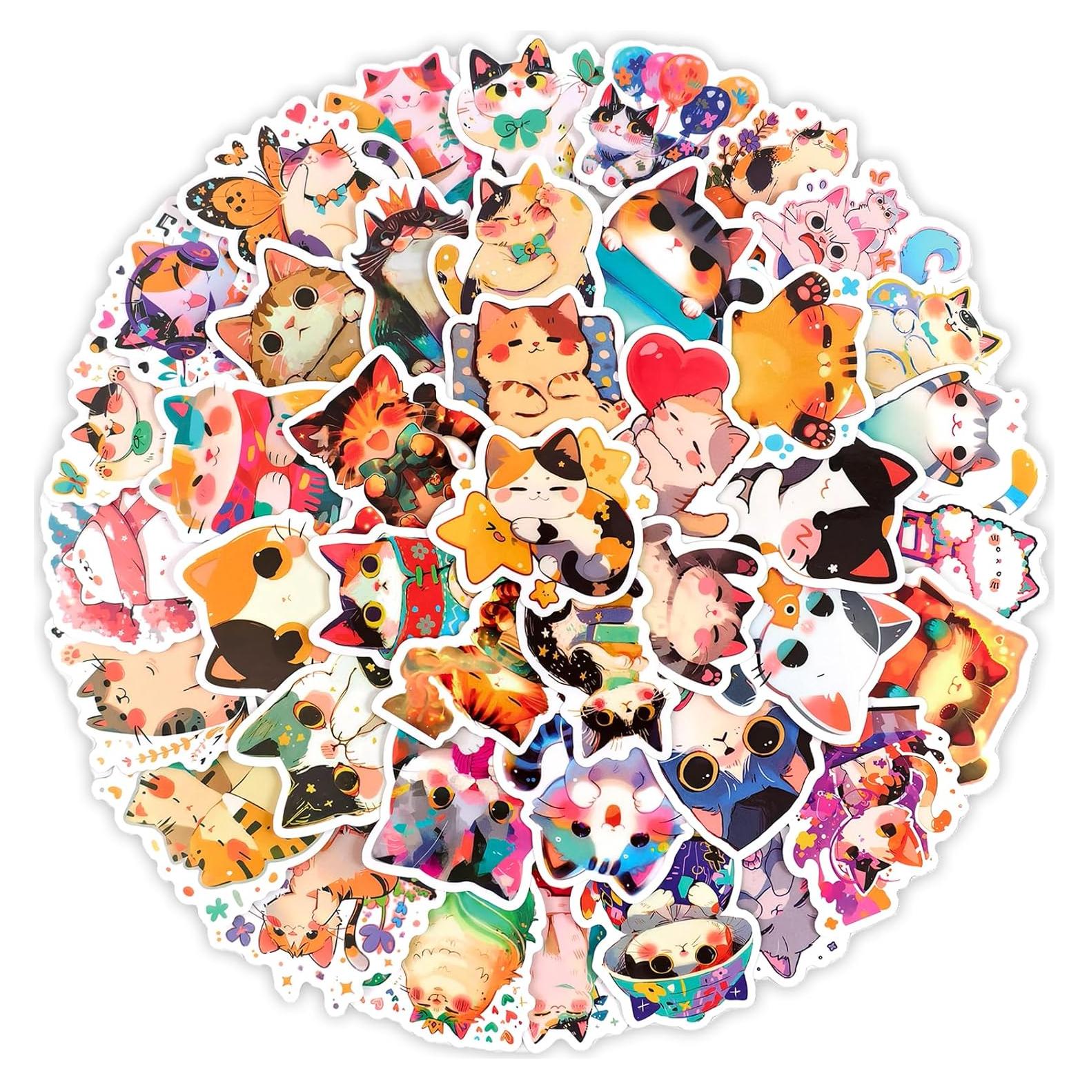 Pegatinas de Gato Kawaii Ychsring - 50 Pcs Vinilo Impermeable