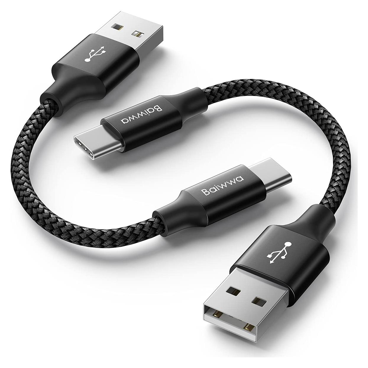 Cable USB Tipo C Baiwwa 0.30m Carga Rápida 2-Pack Negro