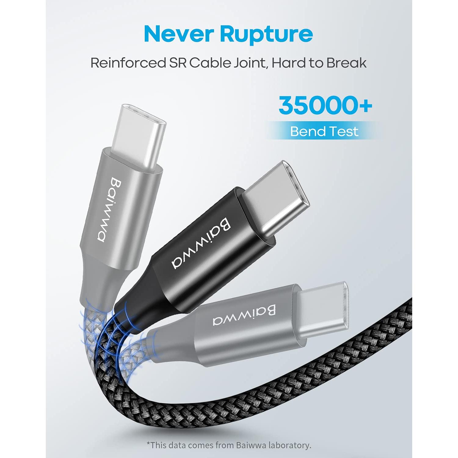 Cable USB Tipo C Baiwwa 0.30m Carga Rápida 2-Pack Negro