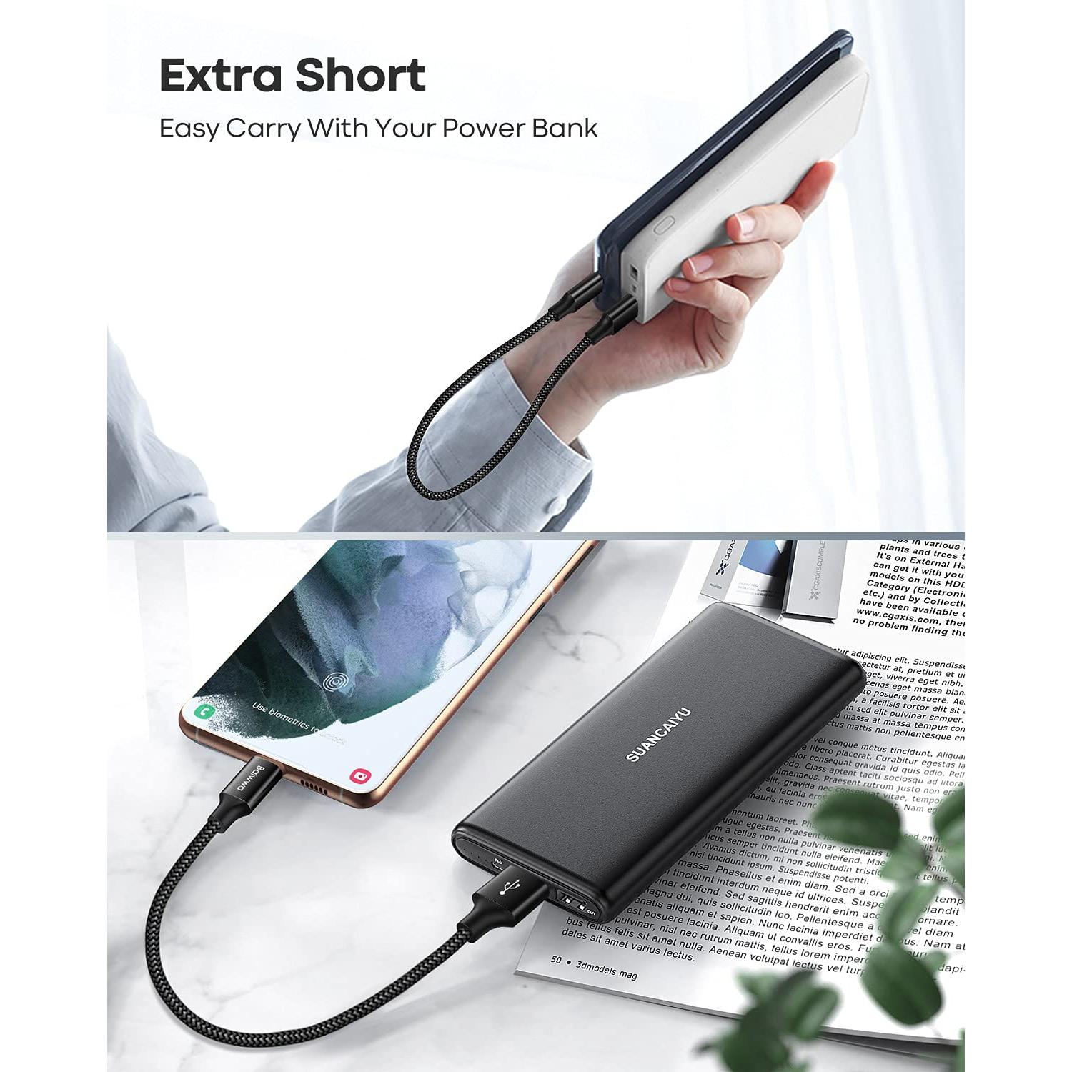 Cable USB Tipo C Baiwwa 0.30m Carga Rápida 2-Pack Negro