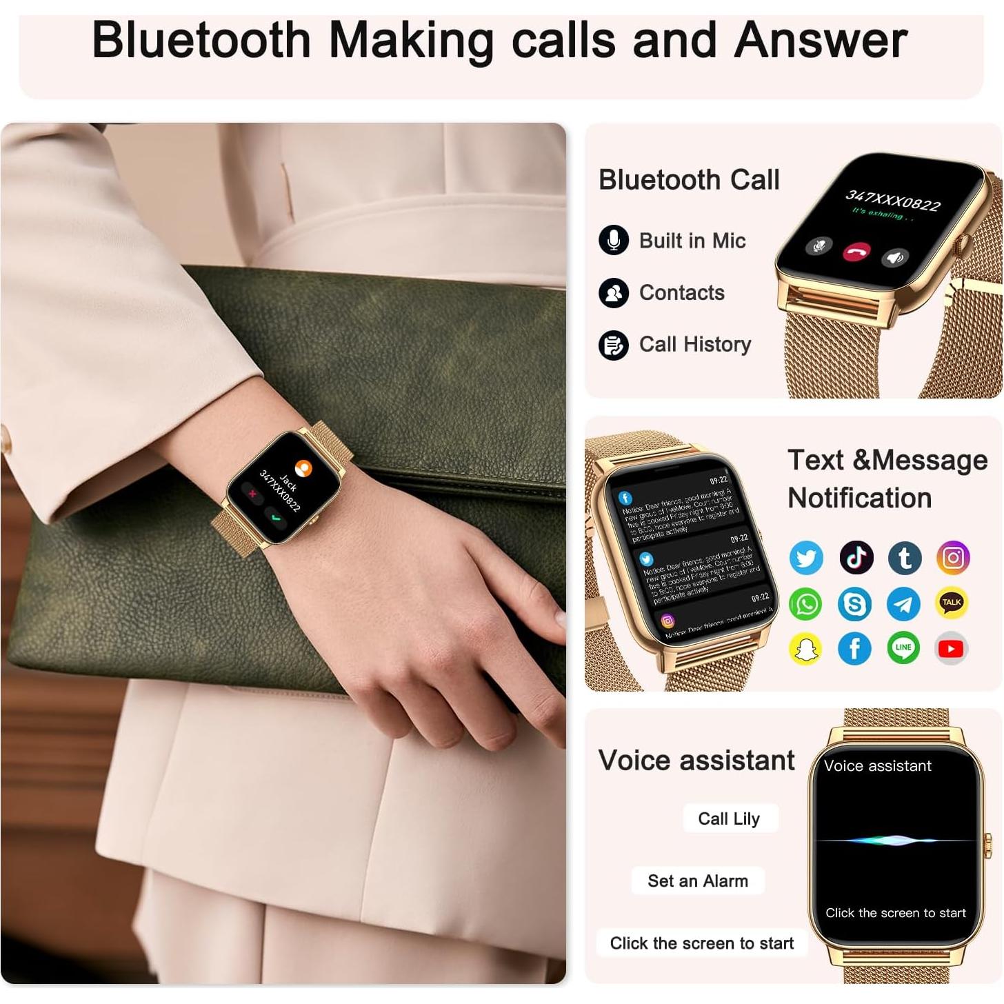 Reloj Inteligente Boquaw Dorado con Monitor de Salud