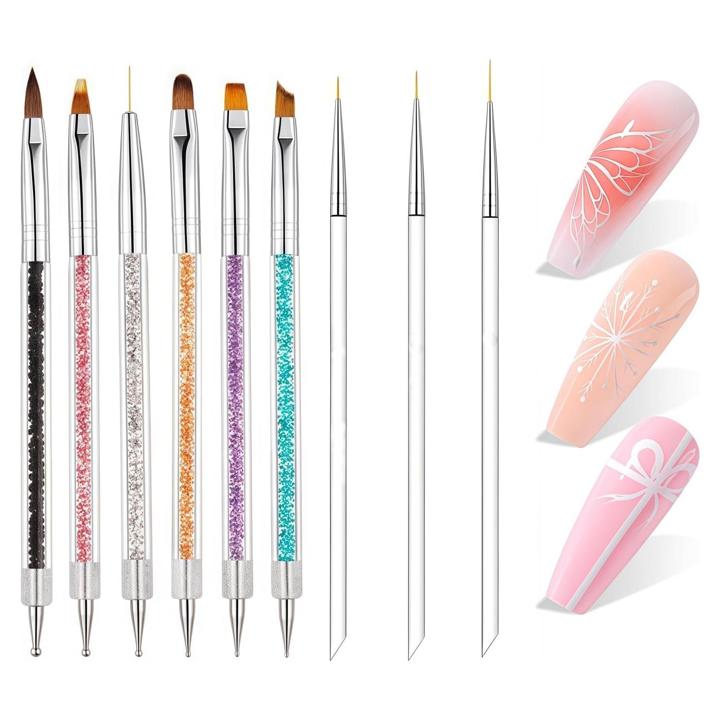 Juego de 9 Pinceles para Arte de Uñas HomTop - Doble Punta