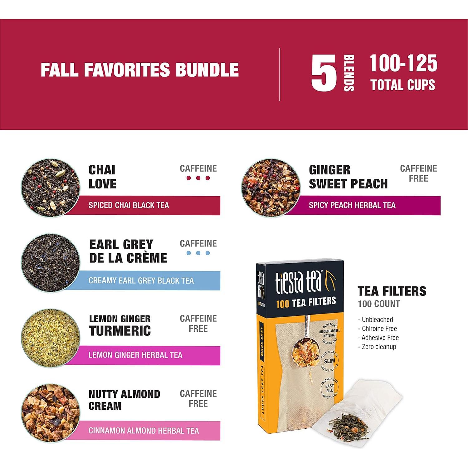 Set de Té de Otoño Tiesta Tea - 5 Mezclas Premium y 100 Filtros
