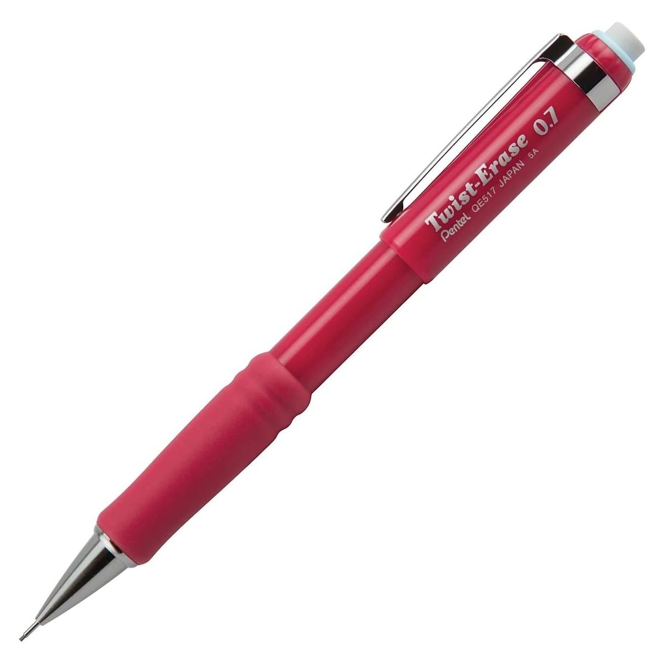 Lápiz Mecánico Pentel QE517B 0.7 mm Rojo con Borrador Jumbo
