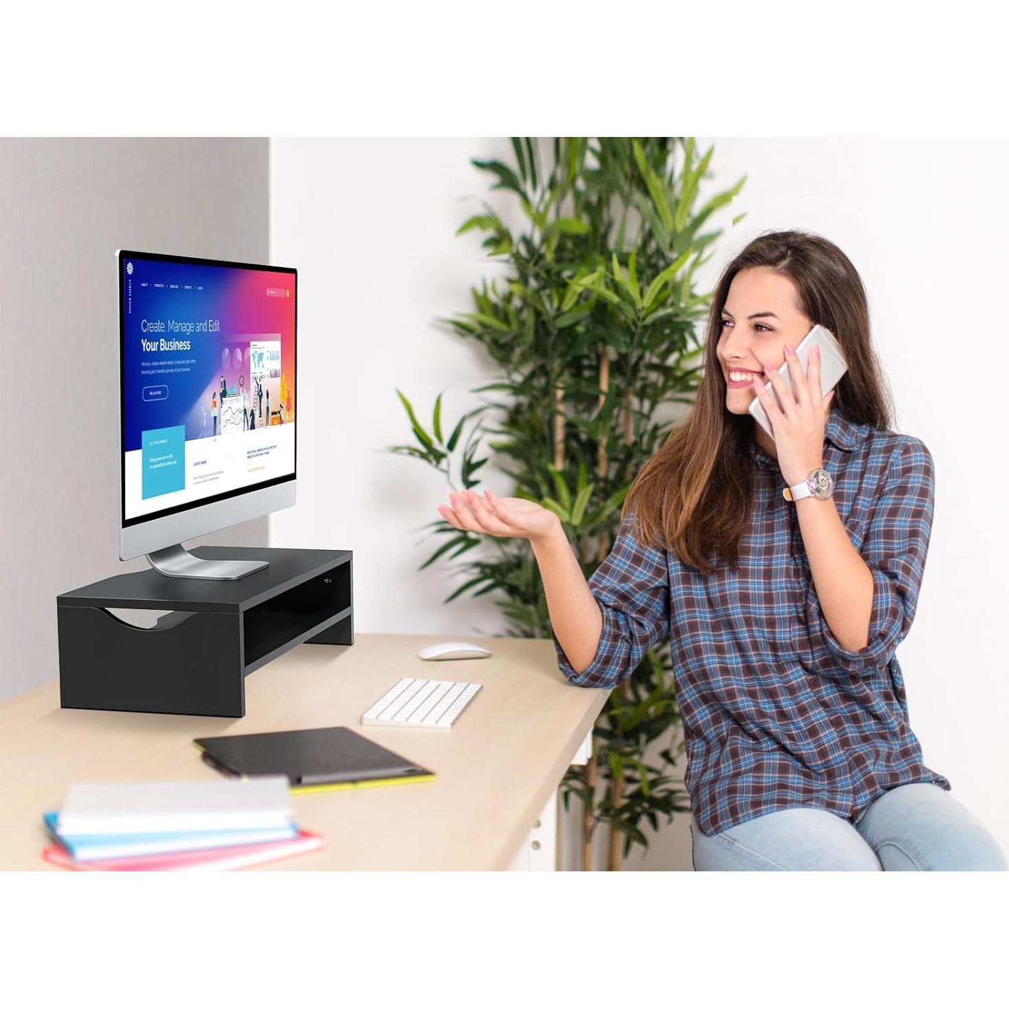 Soporte Elevador de Monitor Zimilar 2 Niveles Madera Negro