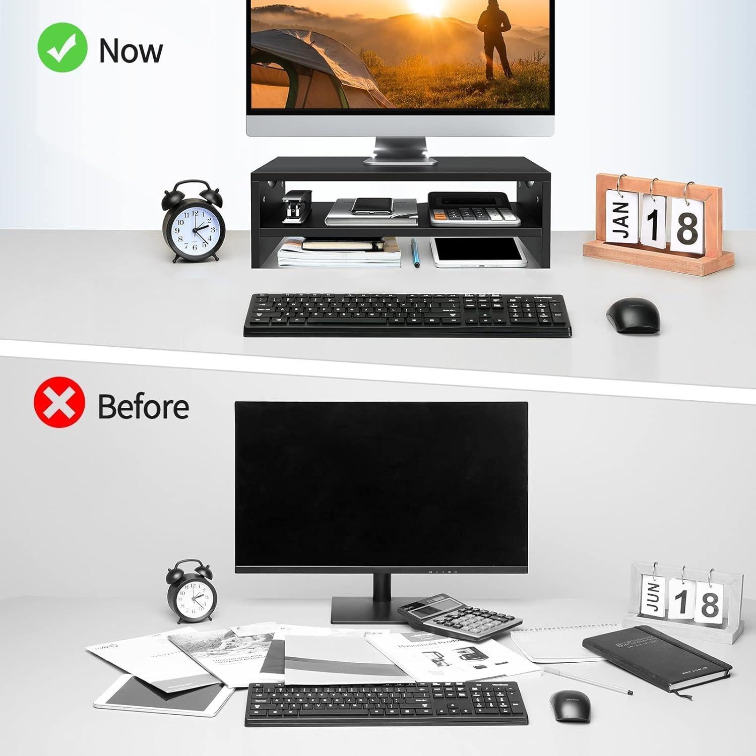 Soporte Elevador de Monitor Zimilar 2 Niveles Madera Negro