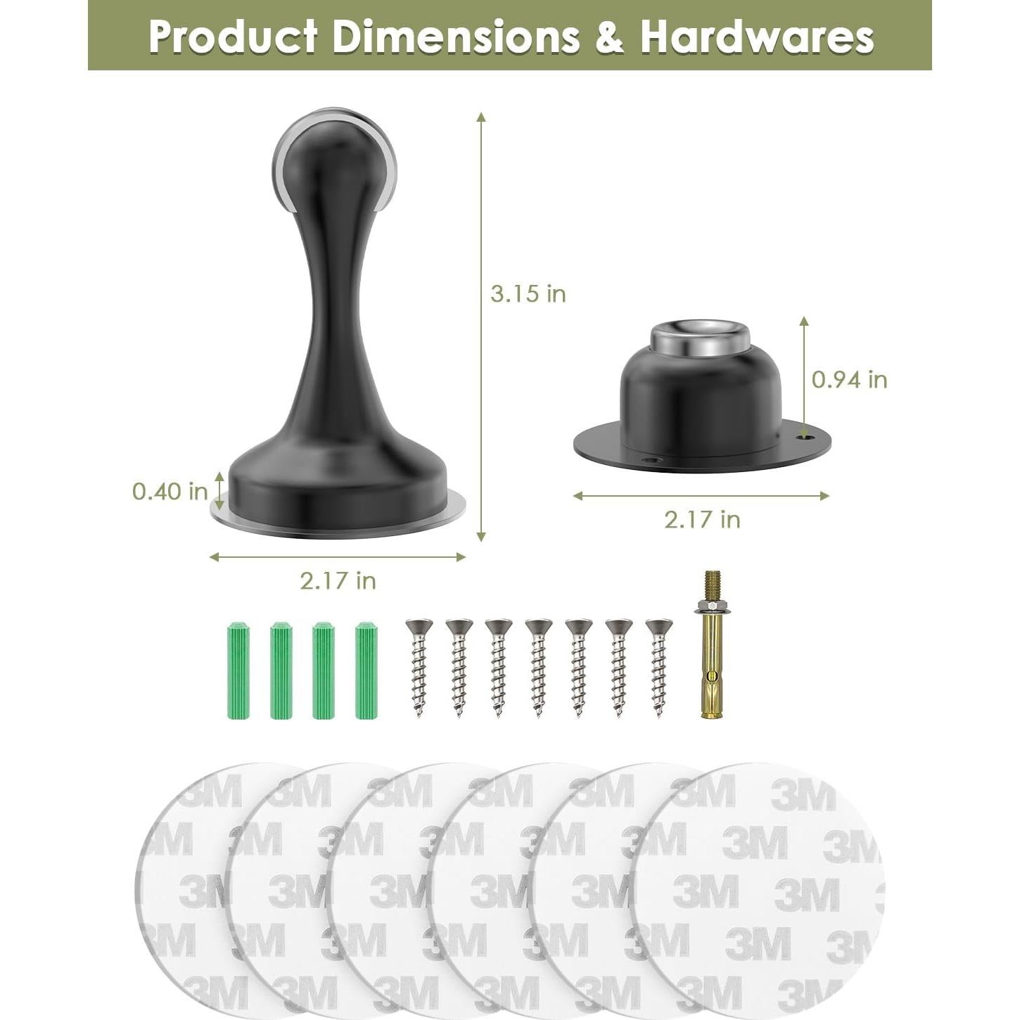 Topes de puerta magnéticos WINONLY 2 paquetes acero inoxidable negro