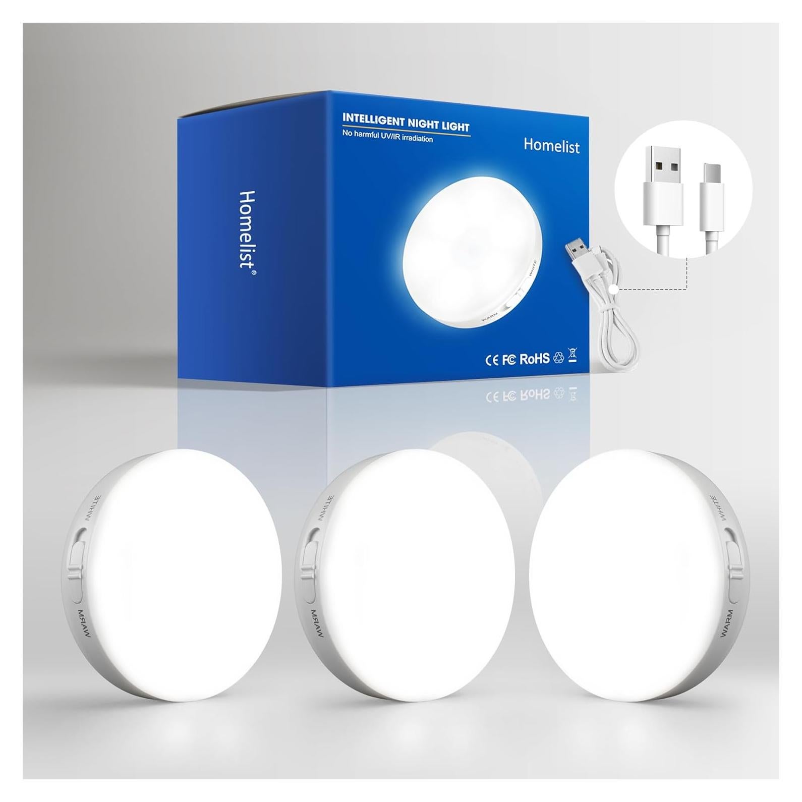 Homelist 3 Paquete Luces LED Puck con Sensor de Movimiento