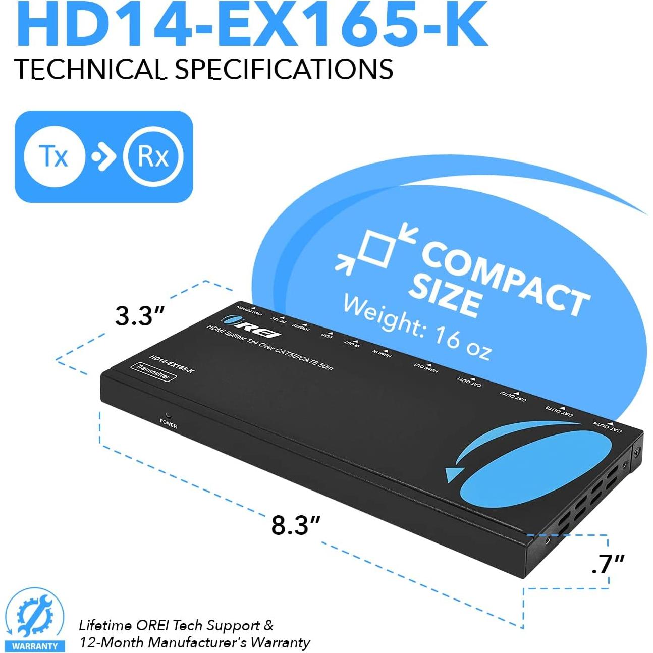 Divisor Extensor HDMI OREI HD14-EX165-K 4K 1x4 hasta 50m