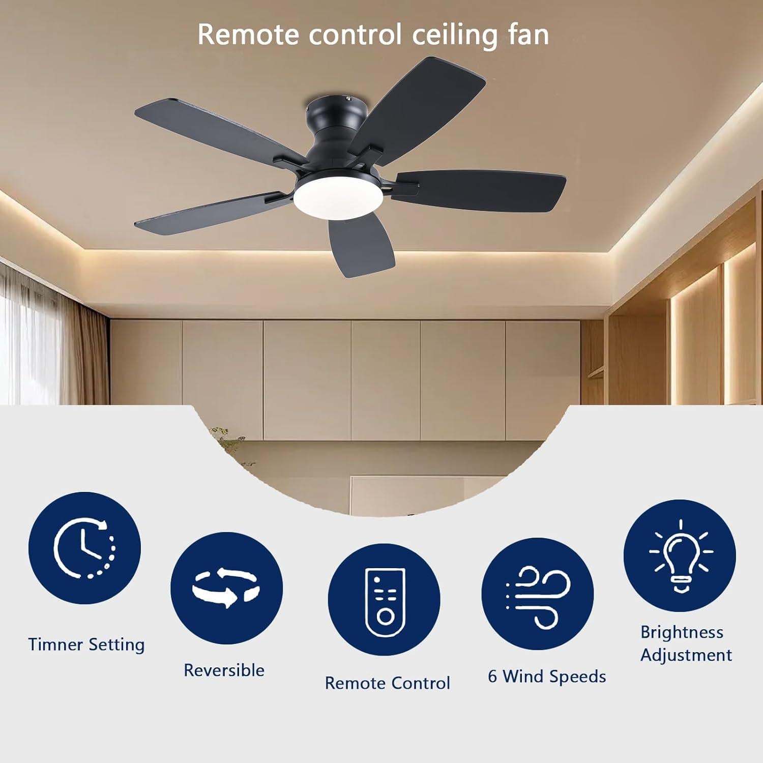 Ventilador de Techo JSAITEE 106.68 cm con Luz LED y Control Remoto