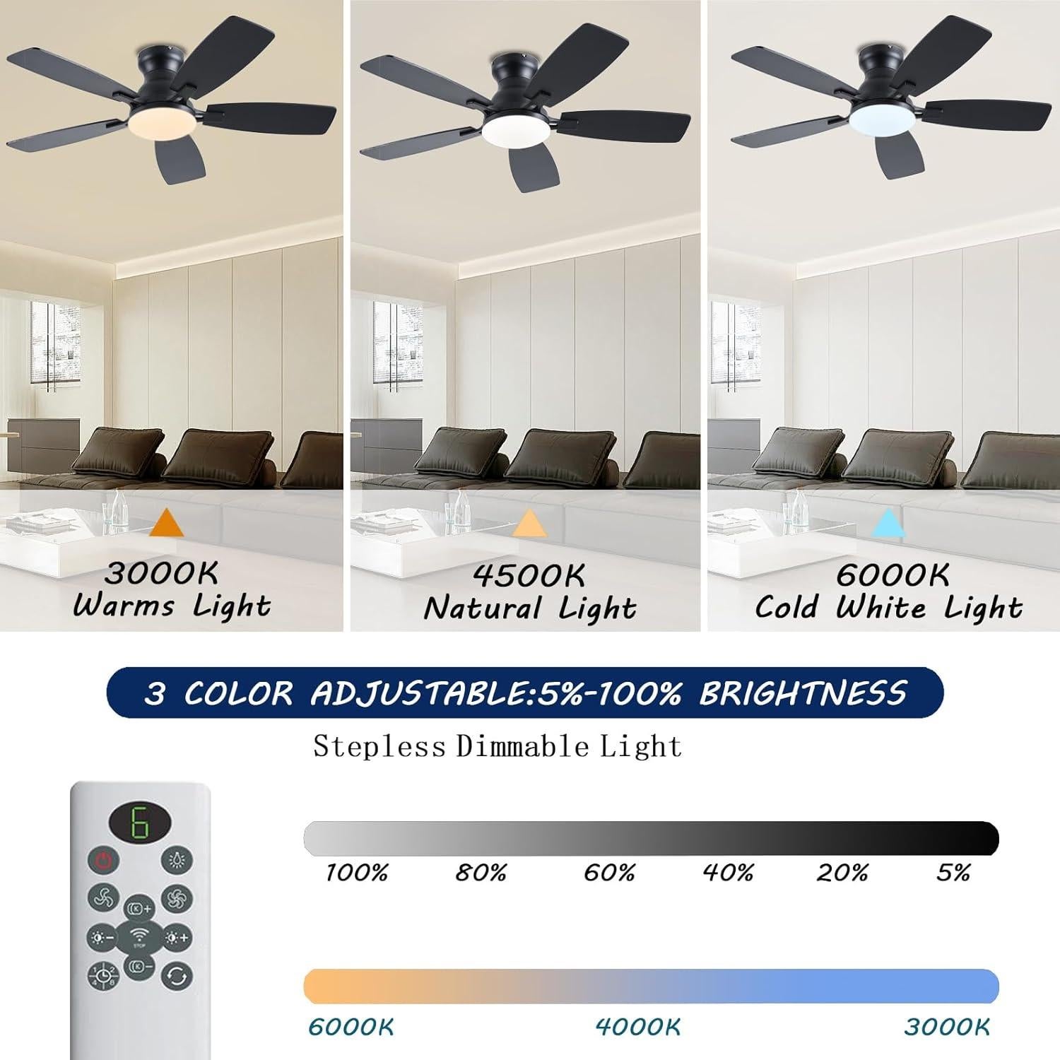 Ventilador de Techo JSAITEE 106.68 cm con Luz LED y Control Remoto