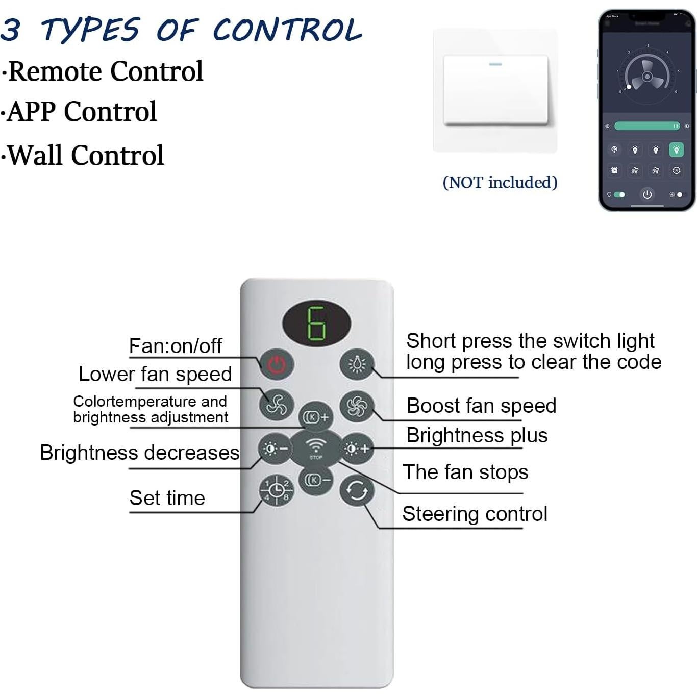 Ventilador de Techo JSAITEE 106.68 cm con Luz LED y Control Remoto