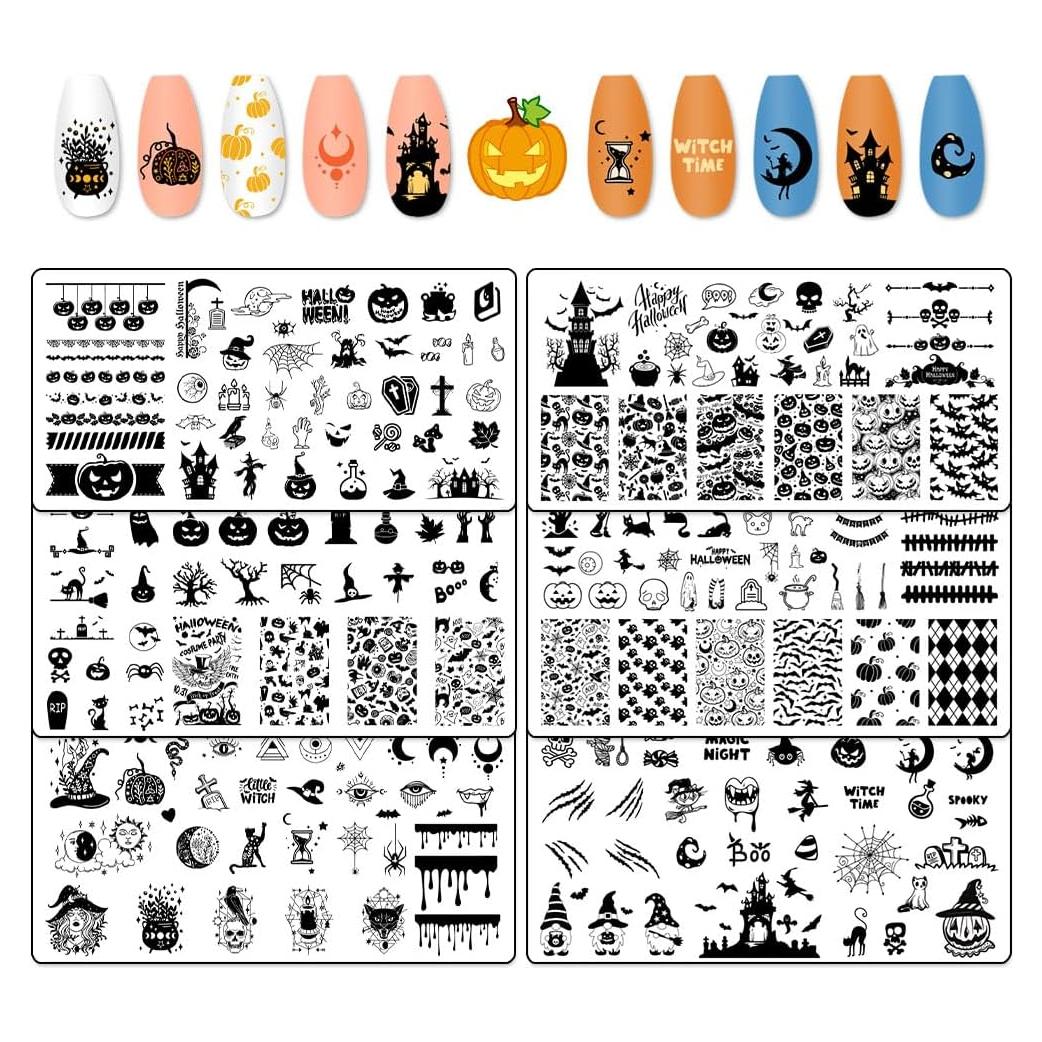 Set de 6 Placas de Estampado de Uñas Halloween Hying - Acero Inoxidable