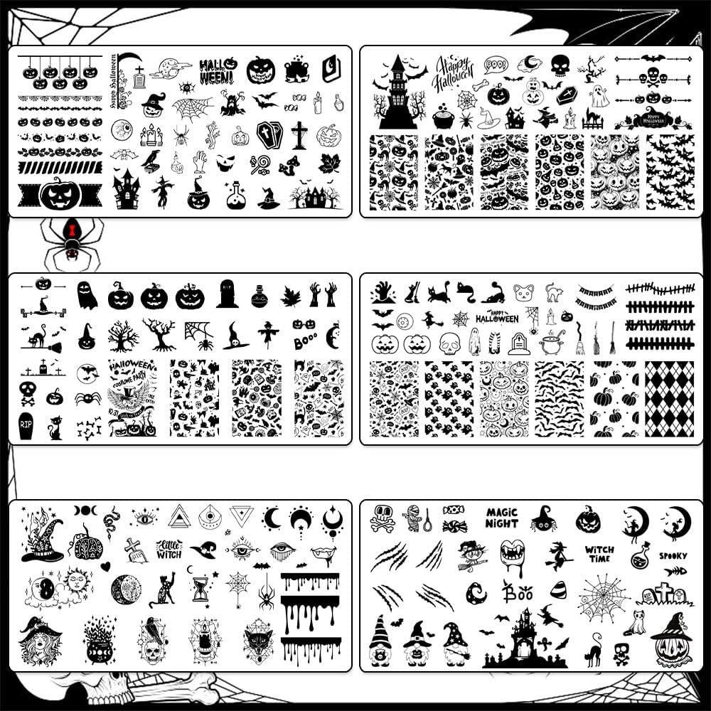 Set de 6 Placas de Estampado de Uñas Halloween Hying - Acero Inoxidable
