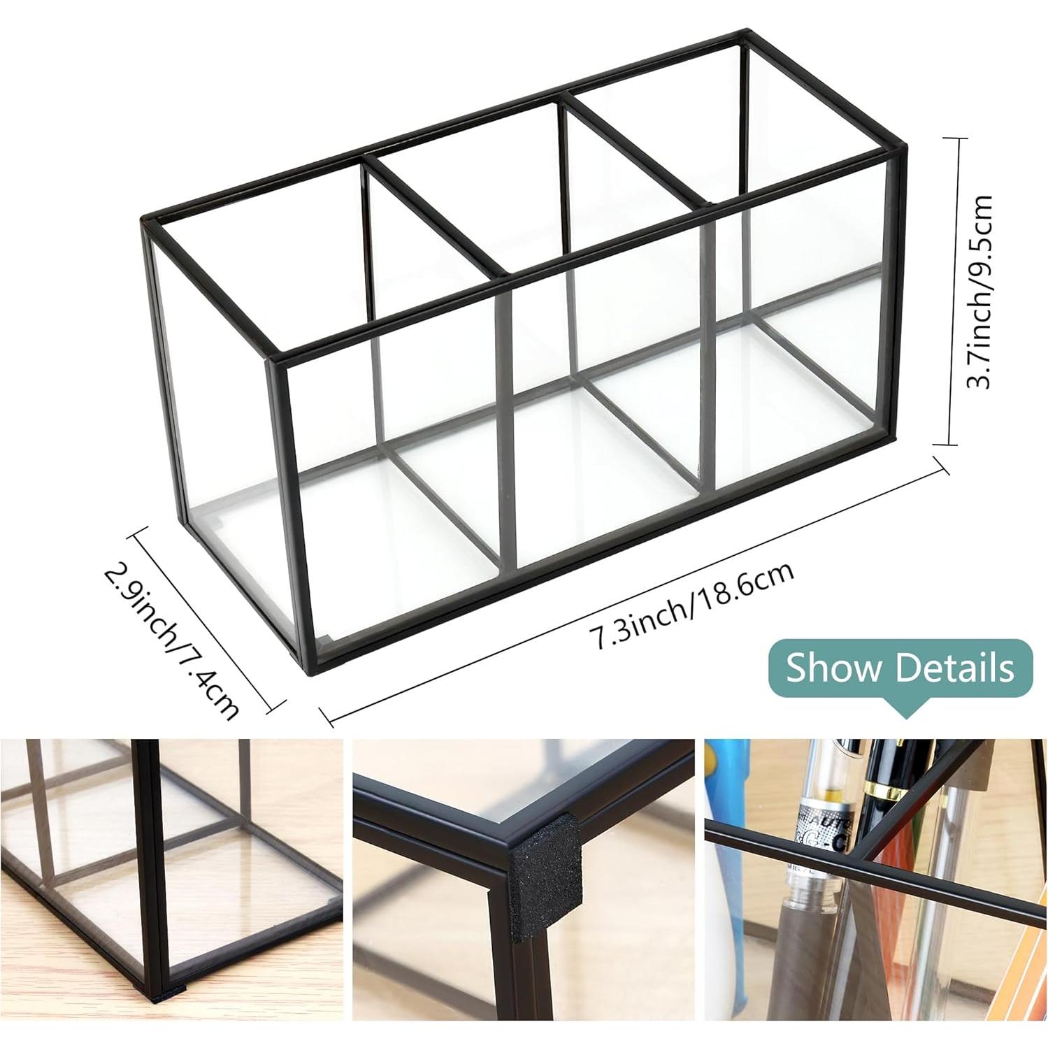 Organizador de Brochas de Maquillaje ELEGANTLIFE Vidrio Templado 3 Secciones