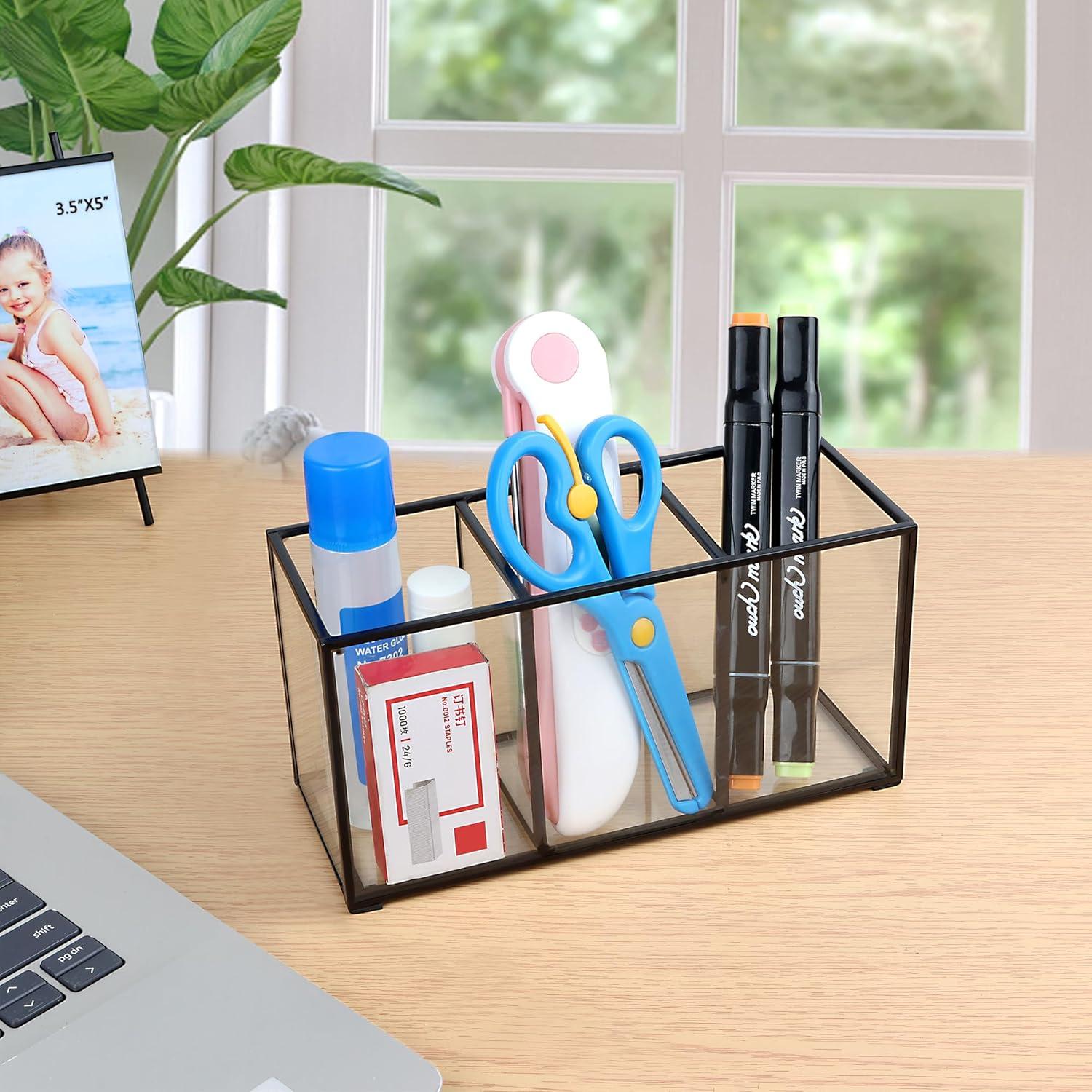 Organizador de Brochas de Maquillaje ELEGANTLIFE Vidrio Templado 3 Secciones