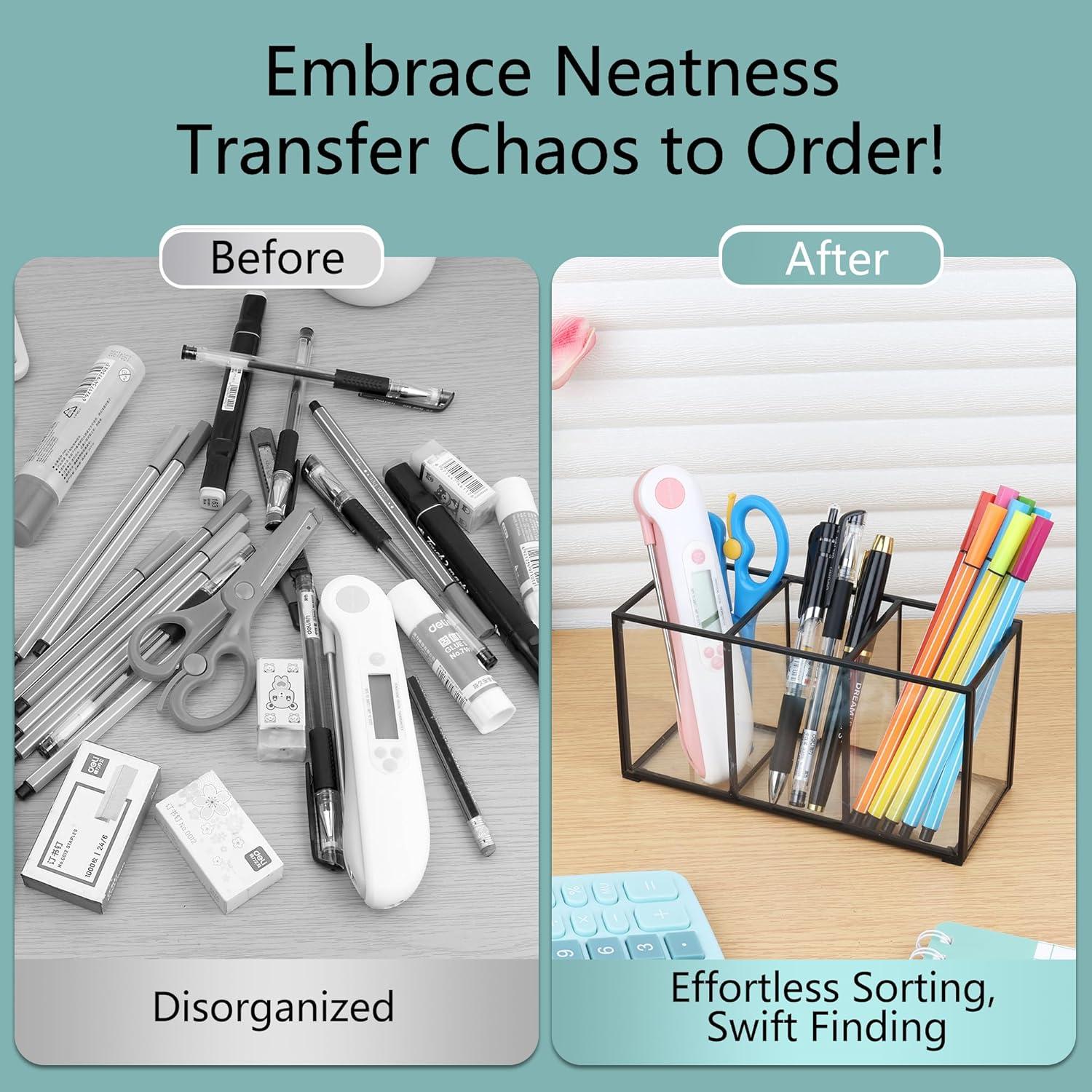 Organizador de Brochas de Maquillaje ELEGANTLIFE Vidrio Templado 3 Secciones