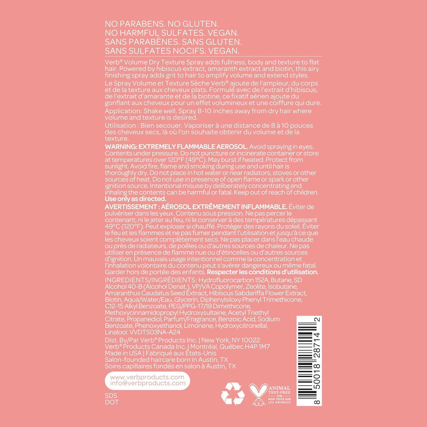 Spray Texturizante Seco VERB 47.3 ml - Aumenta Volumen y Textura