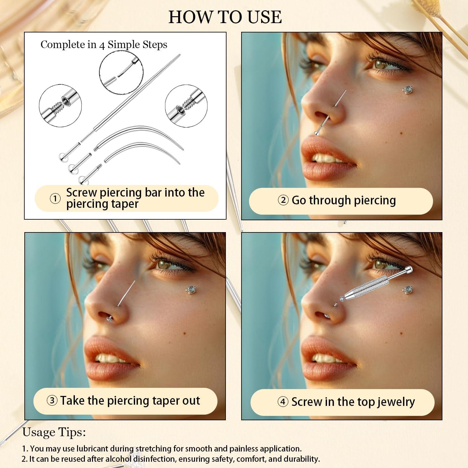 Kit de Herramientas de Piercing 14G 16G 18G 20G Acero Quirúrgico